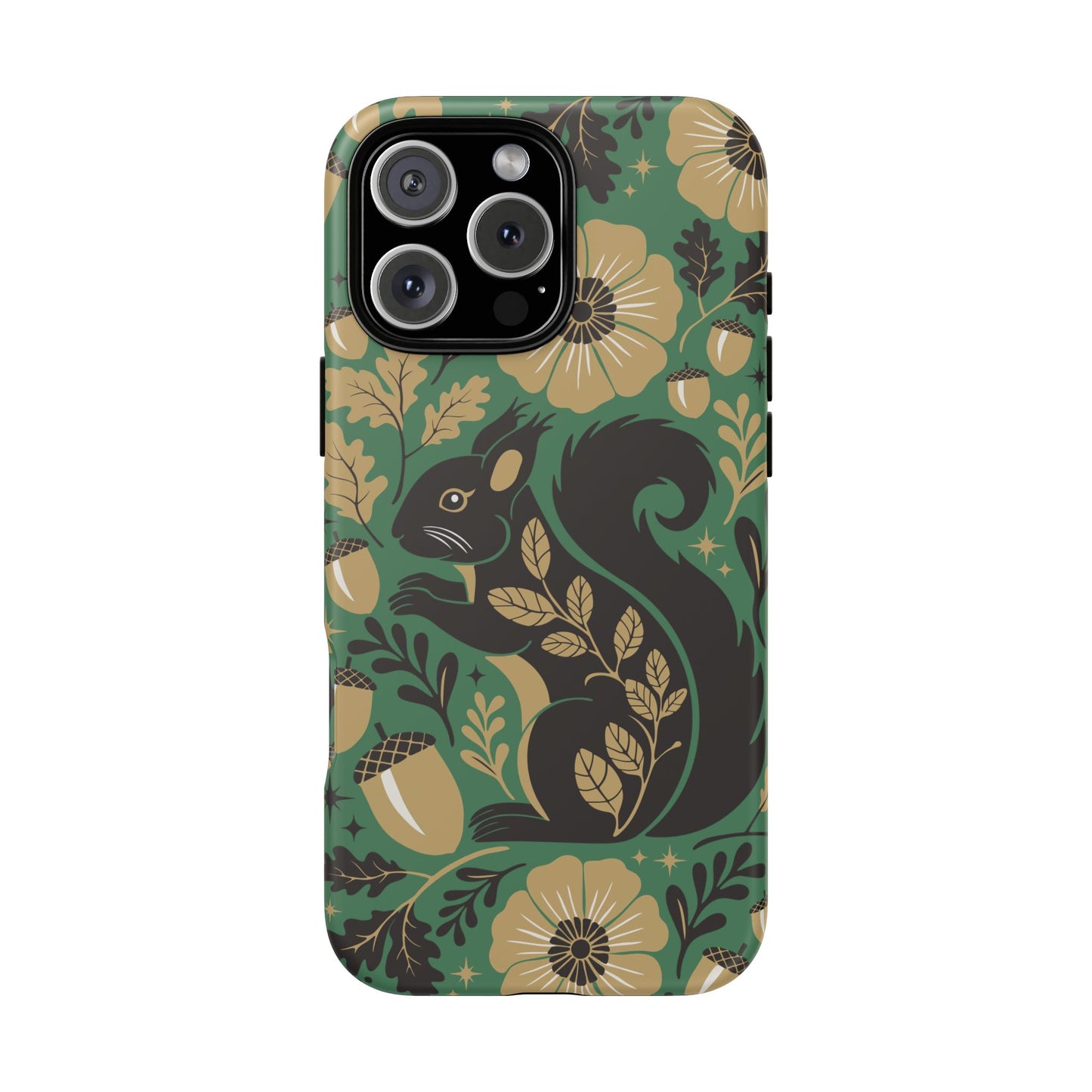 Green Squirrel Floral Pattern Cell Phone Case | Botanical Folk Art Acorn Leaves Design, Iphone Google Pixel Samsung Cases Matte Finish