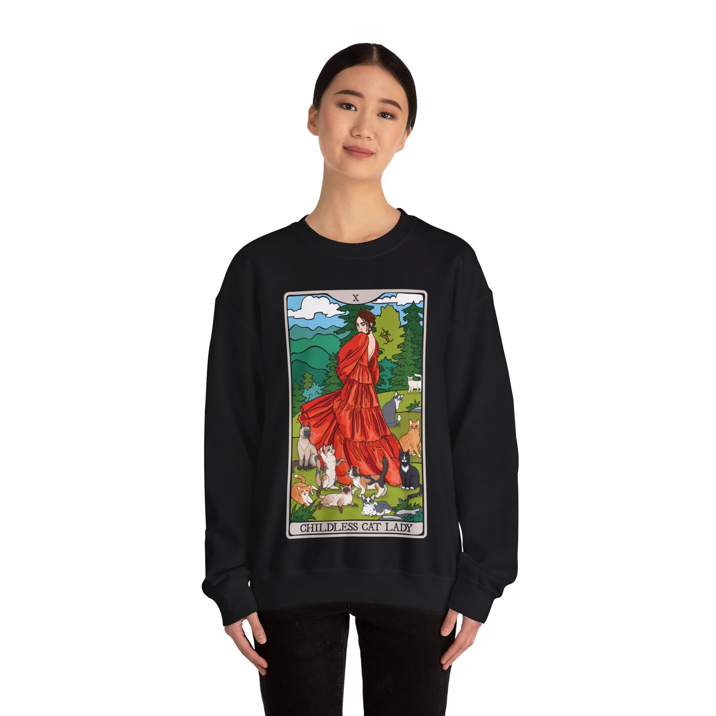 Childless Cat Lady Tarot Card Sweatshirt, Childless Woman Nature Crewneck Sweater, Witchy Feline Lover Gift, Occult Apparel, Boho Cats Shirt