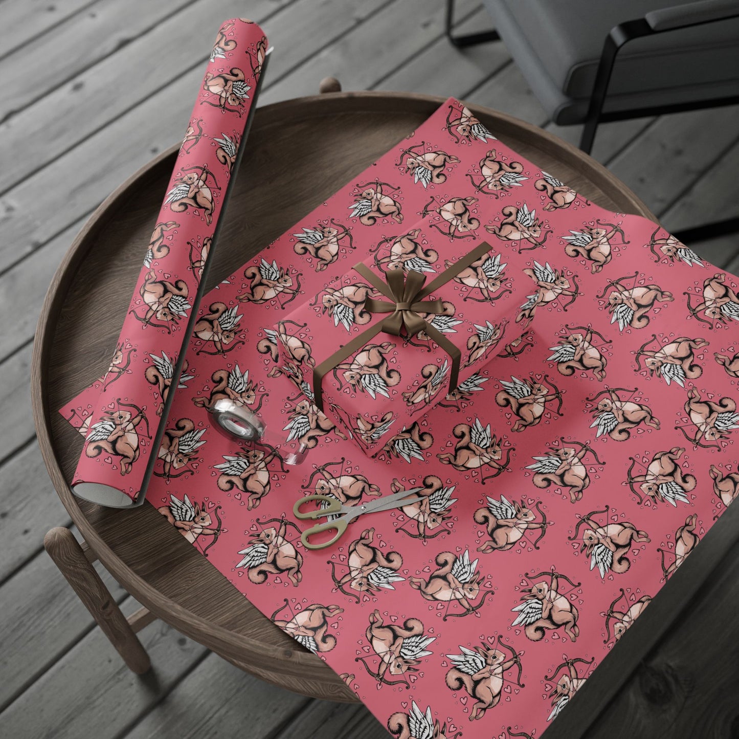 Cupid Squirrel Valentine's Day Gift Wrap Pink Cupid Squirrels Valentine Hearts Wrapping Paper Romantic Love Cupid Squirrels Gift