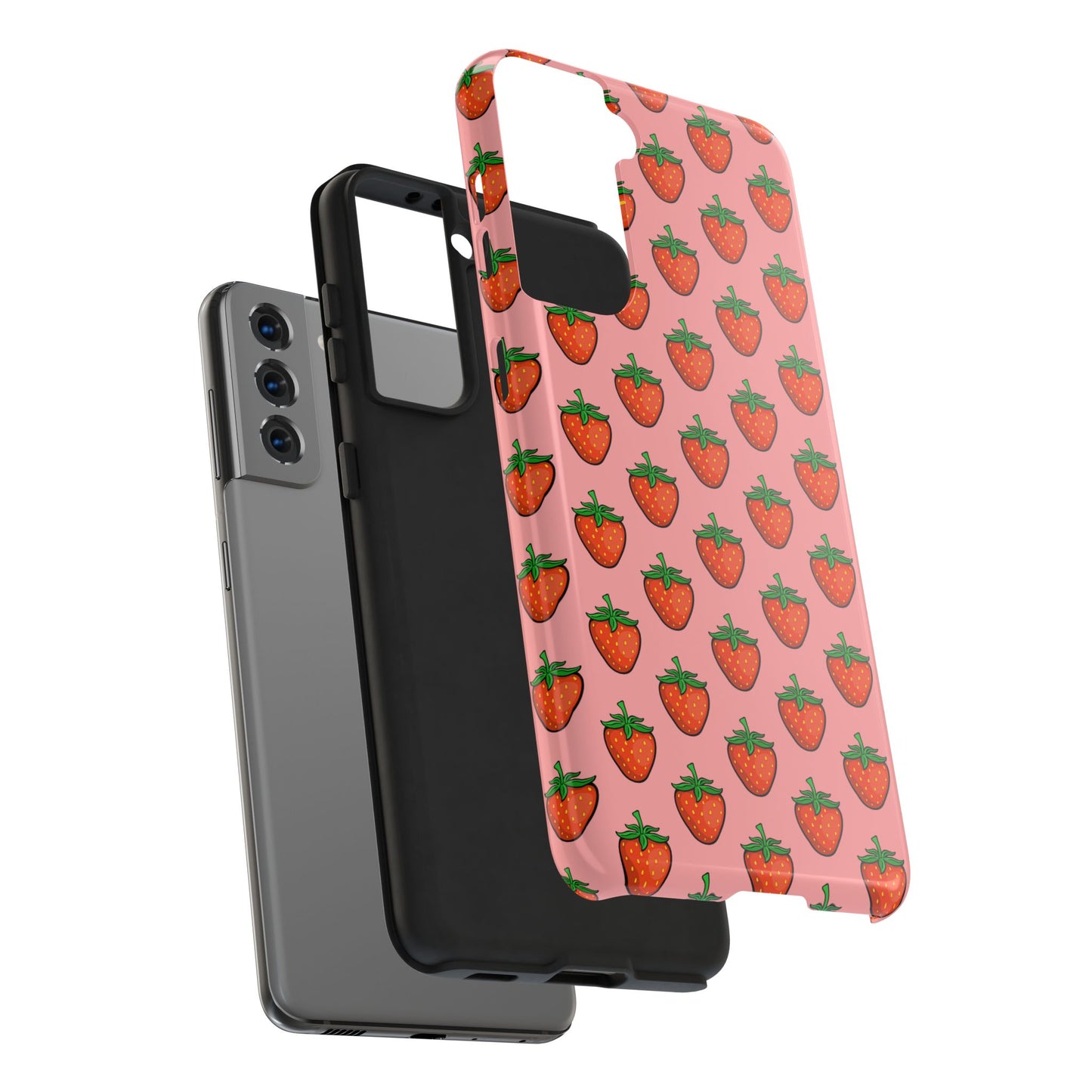 Strawberry Pattern Tough Phone Case, Cute Pink Berry Fruit Strawberries Design Cell Phone Cases
