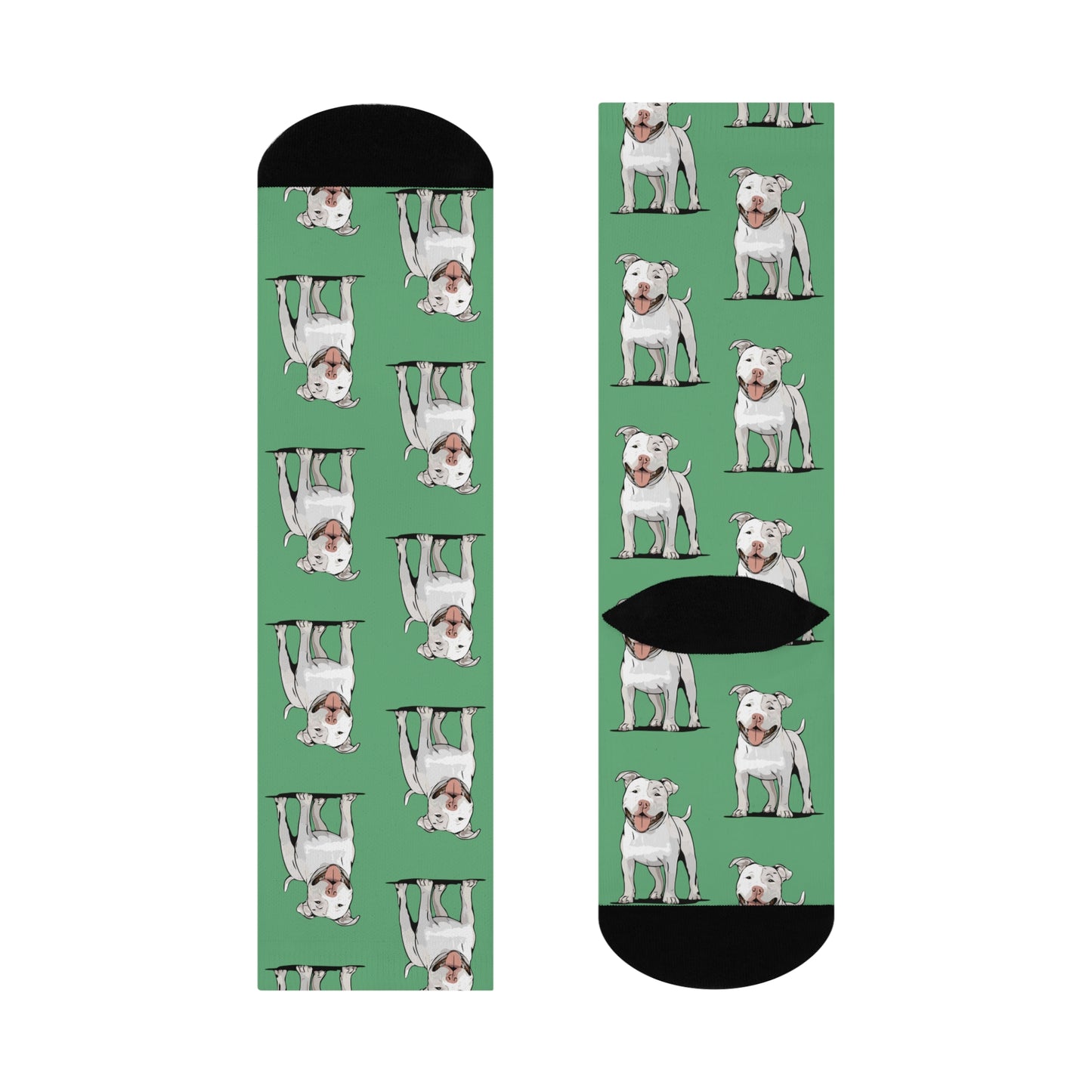 Pitbull Crew Socks, Green & White Pit Bull Dog Lover Gift, Puppy Print Novelty Gifts, Pet Owner Present, Unisex Pittie Puppy Accessories