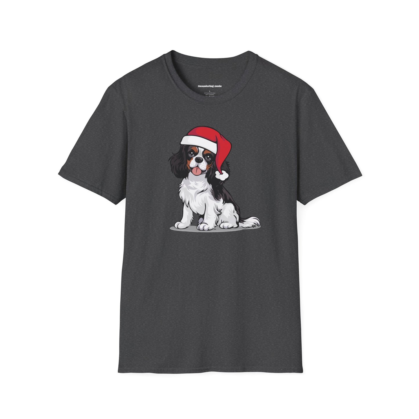 Christmas Cavalier King Charles Spaniel Dog T-Shirt, Festive Holiday Xmas Pet Dogs In Santa Hat Cotton Tee