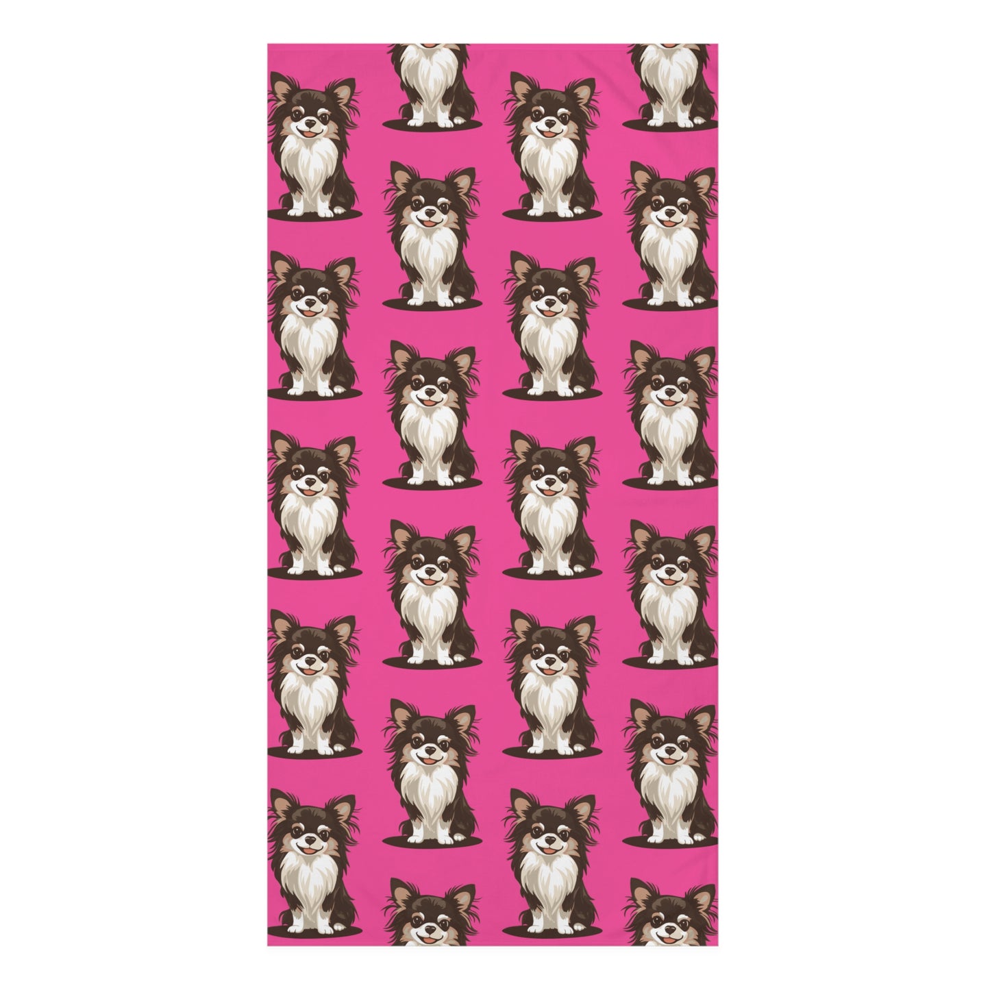 Long Haired Chihuahua Dog Pet Hot Pink Mink-Cotton Beach Towel Bath Towel with Chihuahua Print