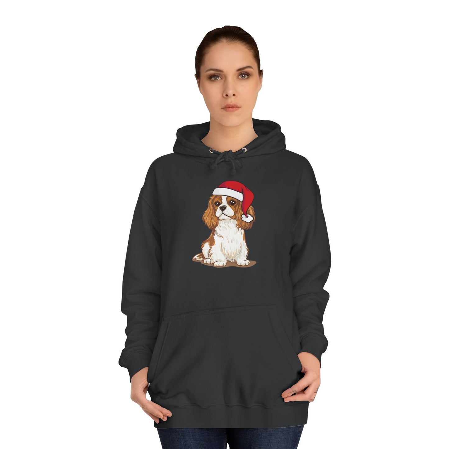Cavalier King Charles Spaniel Dog Holiday Hoodie, Family Christmas Gift, Pet Lover Pullover Hooded Sweatshirt, Xmas Santa Dogs Apparel