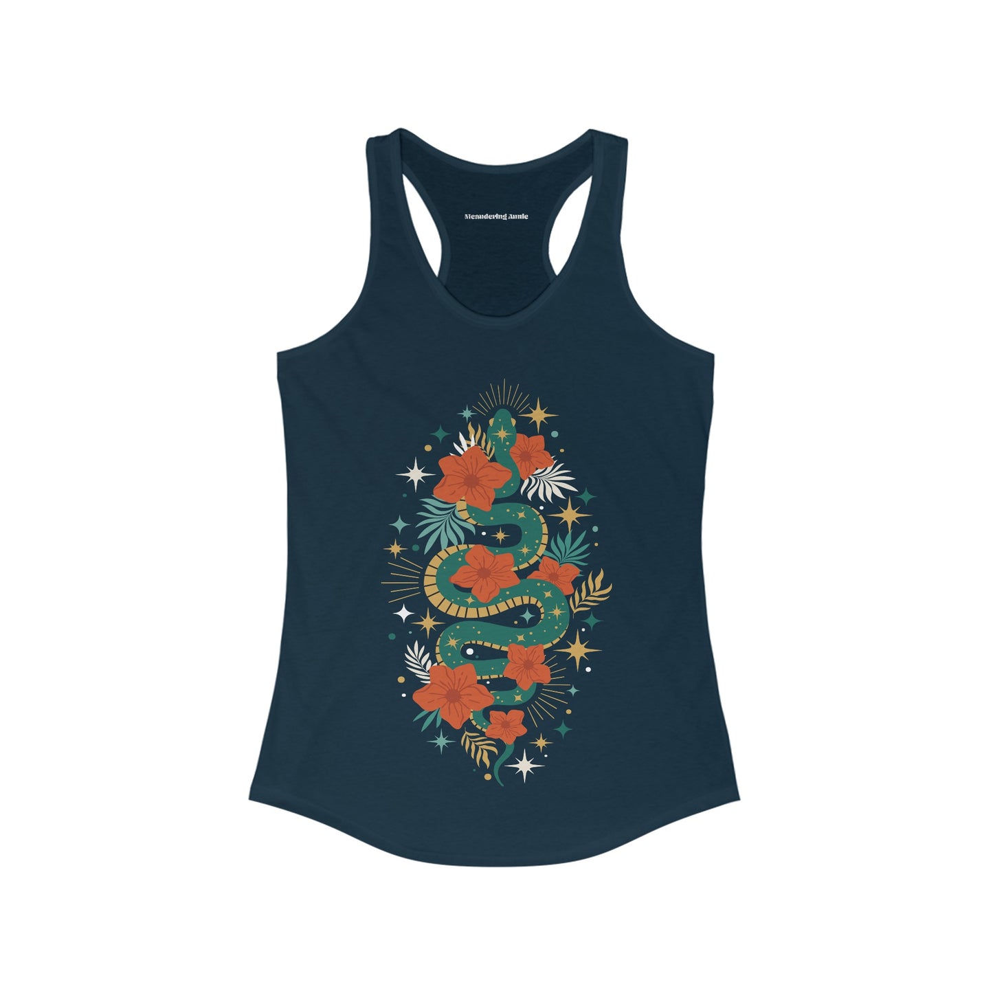 Mystic Jade Snake Women's Racerback Boho Tank Top, Ideal for Bohemian Style, Festival Clothing, Yoga Top, Gift for Her, Summer Fashion