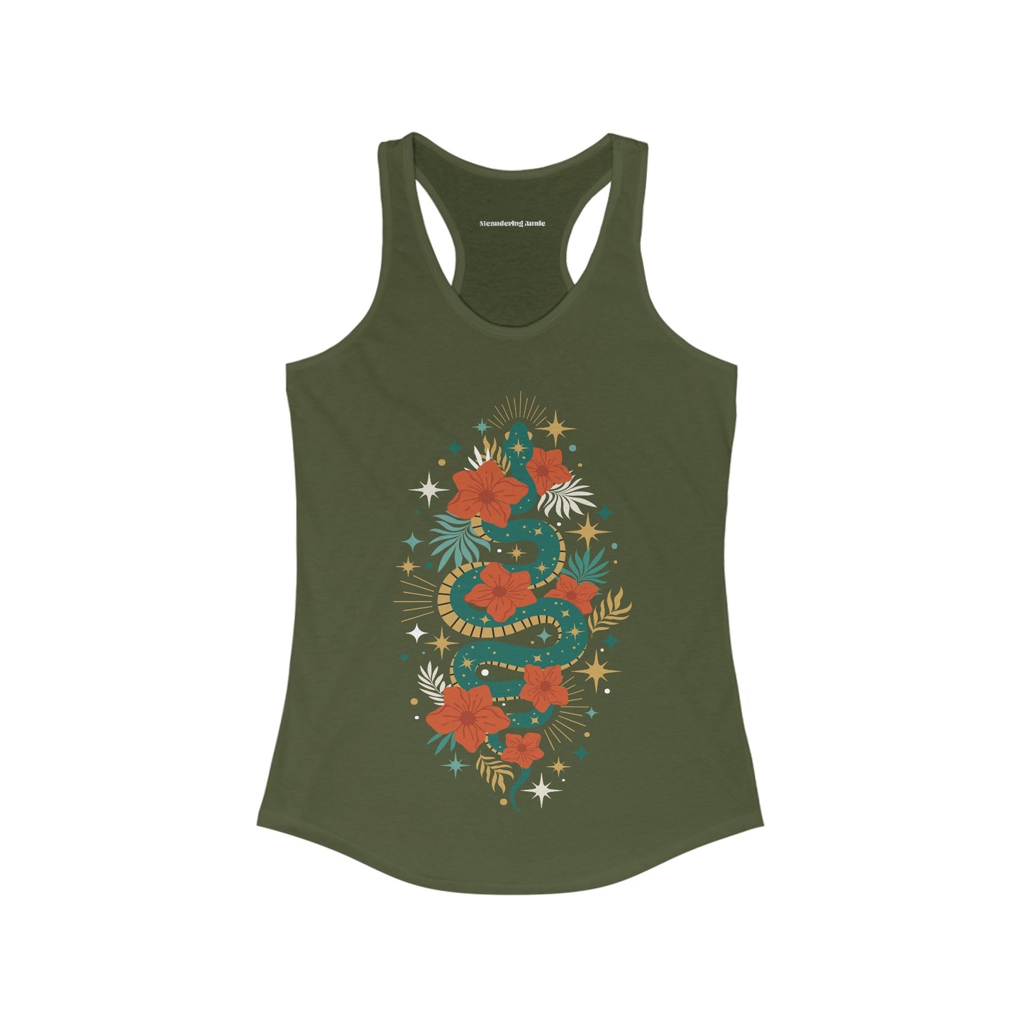 Mystic Jade Snake Women's Racerback Boho Tank Top, Ideal for Bohemian Style, Festival Clothing, Yoga Top, Gift for Her, Summer Fashion