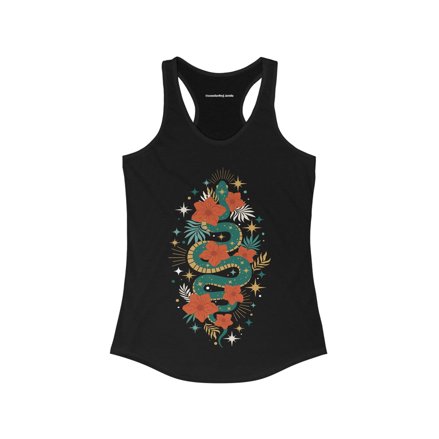 Mystic Jade Snake Women's Racerback Boho Tank Top, Ideal for Bohemian Style, Festival Clothing, Yoga Top, Gift for Her, Summer Fashion