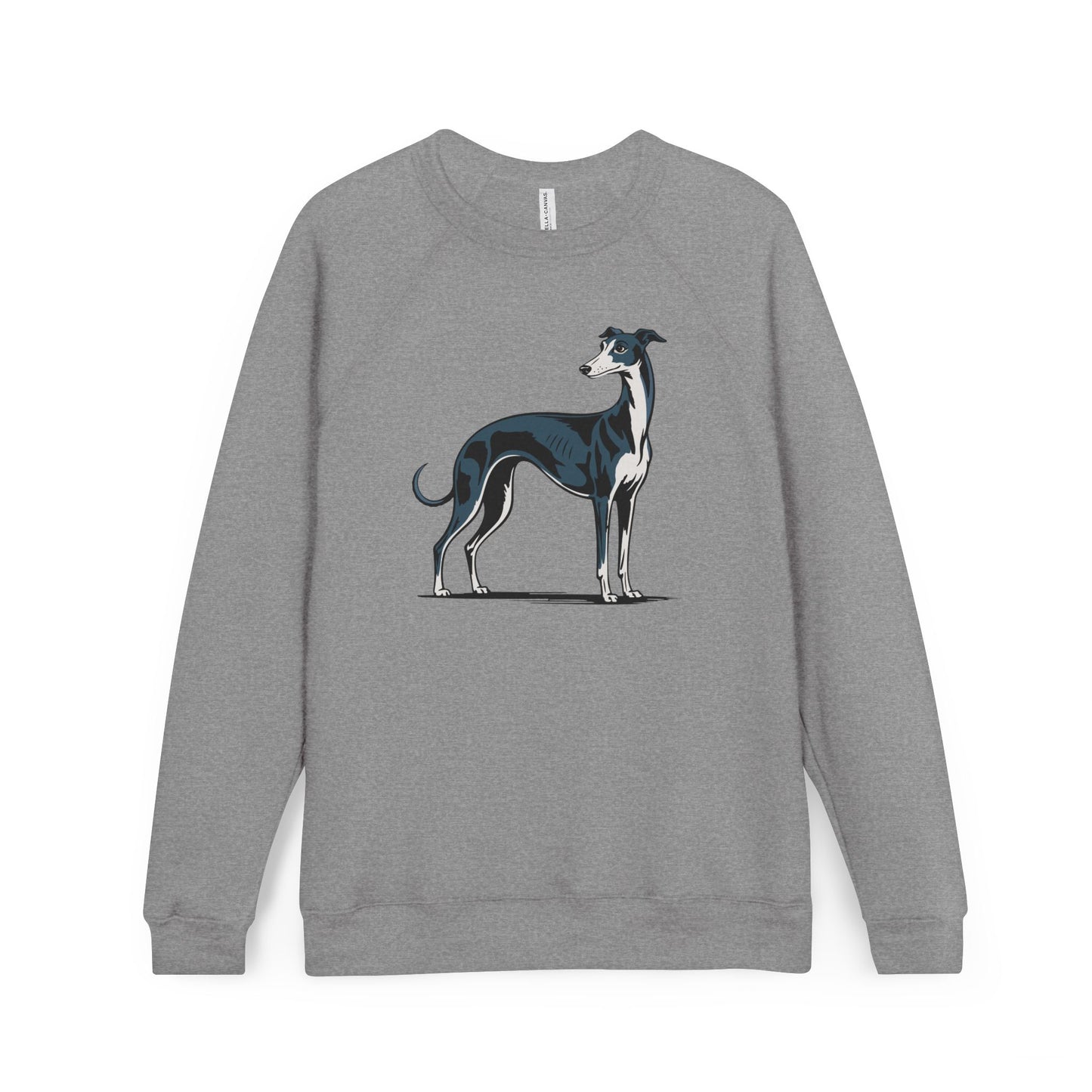 Blue Greyhound Dog Illustration Sweatshirt | Heather Gray Dogs Raglan Fleece Sweater, Long Sleeve Sweatshirts