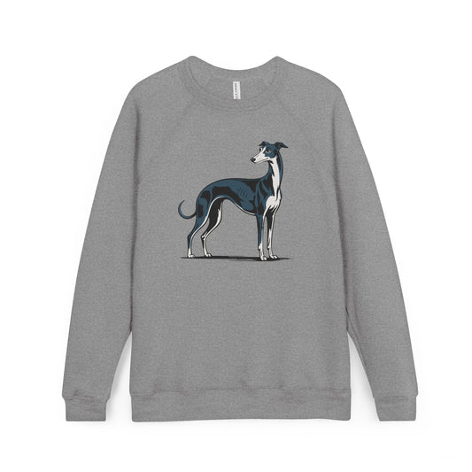Blue Greyhound Dog Illustration Sweatshirt | Heather Gray Dogs Raglan Fleece Sweater, Long Sleeve Sweatshirts