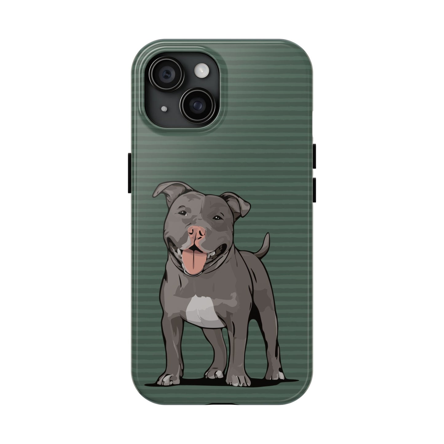 Gray Pit Bull Terrier Dog Phone Case, Tough Phone Cases Pet Pitbull Dogs Green Stripe Pattern
