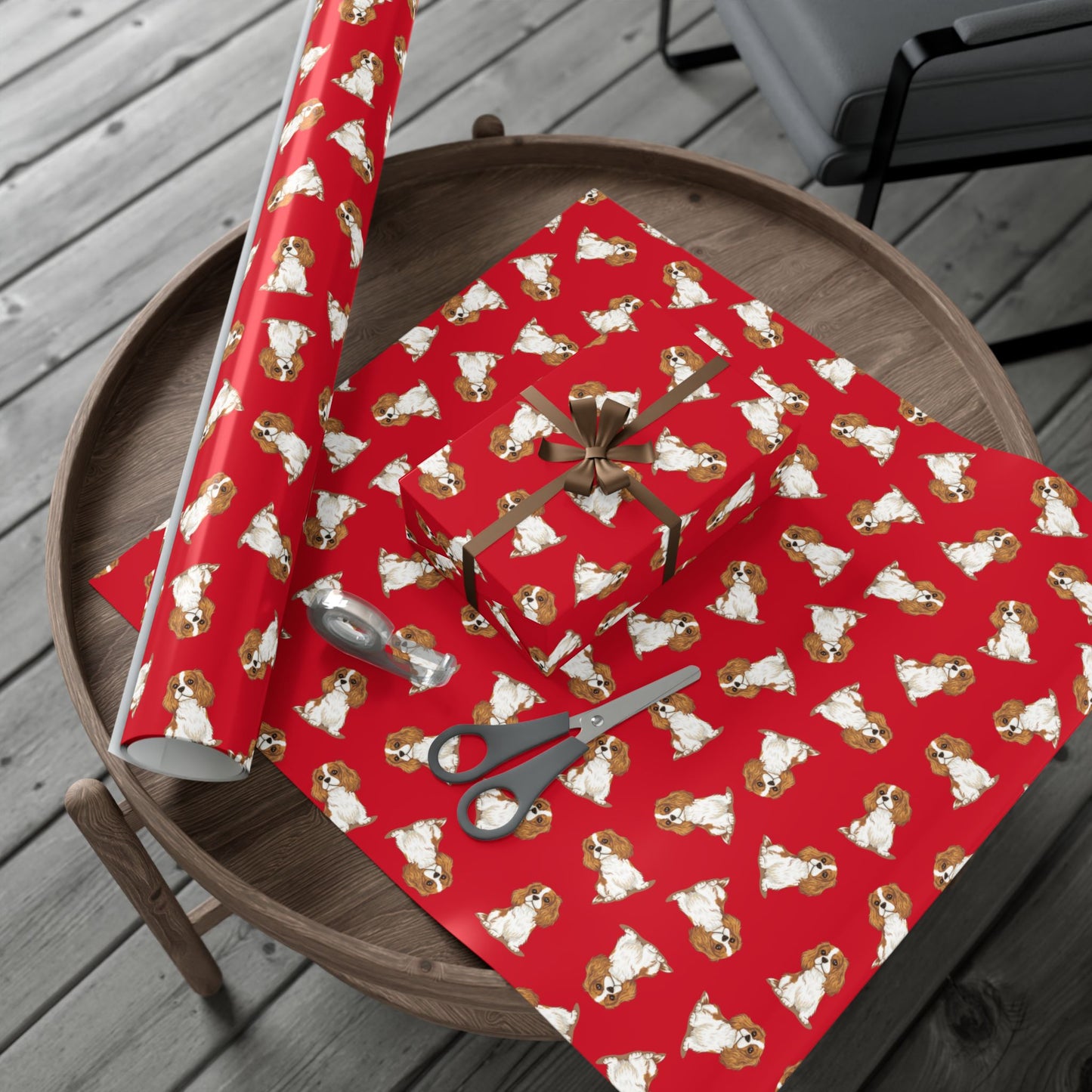 Blenheim Cavalier King Charles Spaniel Dog Wrapping Paper, Dogs Print, Red Gift Wrap, Birthday Holiday Anniversary Christmas