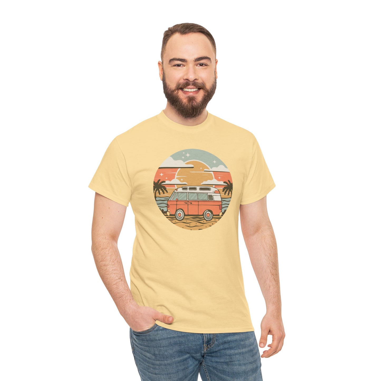 Vintage Van Dreams Nomad Campervan Vanlife Sunset T-shirt Unisex Mens Womens Heavy Cotton Tee