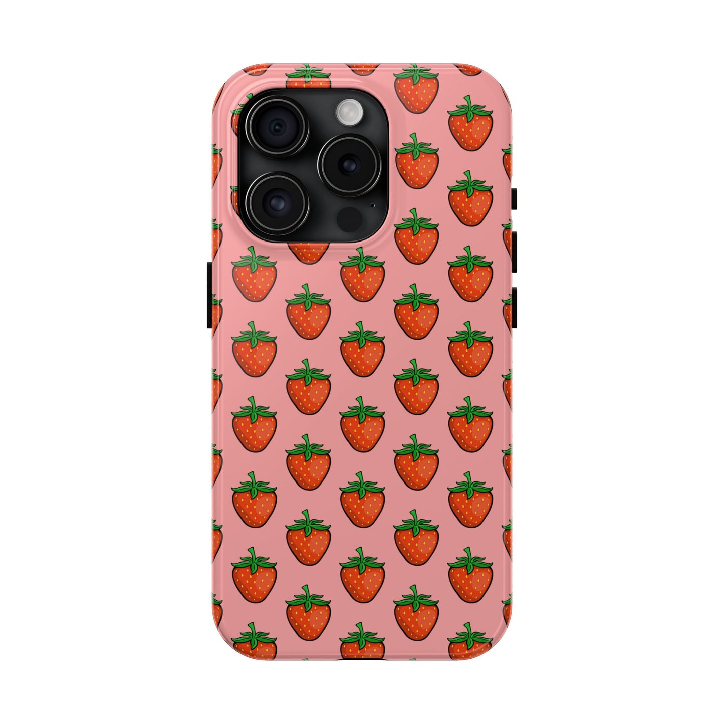 Strawberry Pattern Tough Phone Case, Cute Pink Berry Fruit Strawberries Design Cell Phone Cases