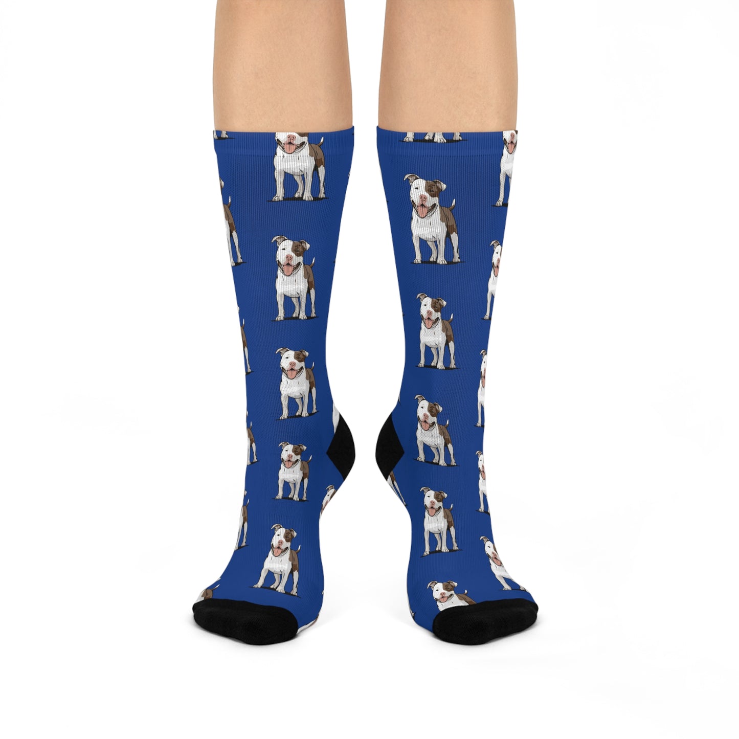 Ollie Dog Blue Cushioned Crew Socks with Cute Pitbull Dog Pet Pattern Green Dogs Print Mens Womens Unisex Socks One Size