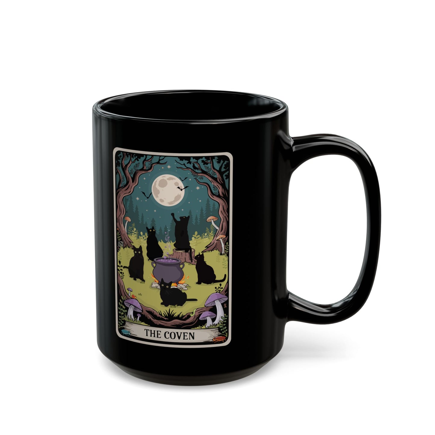 Ceramic Mug, The Coven Tarot Card Artwork, Black Cat Coffee Cup, Witchy Cats Drinkware, Halloween Witch Decor, Gothic Cauldron Tea Mugs