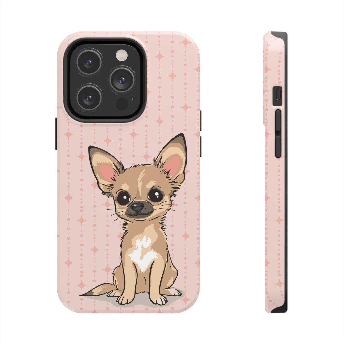 Tan Chihuahua Puppy Dog Phone Case, Tough Phone Cases Pet Dogs Retro Pink Pattern
