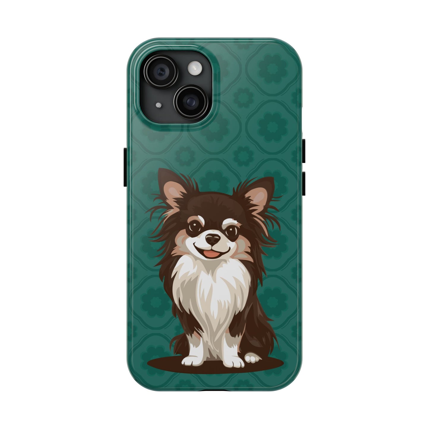 Long Haired Chihuahua Dog Phone Case, Tough Phone Cases Pet Dogs Teal Pattern