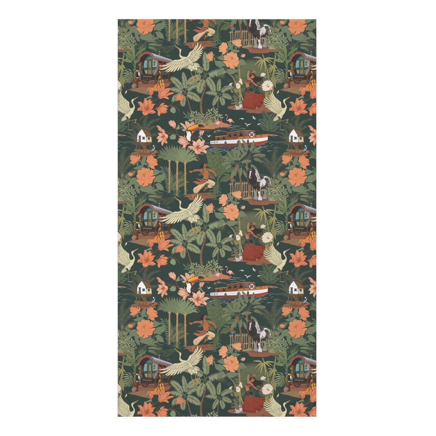 Tropical Nomad Jungle Pattern Mink-Cotton Bath Towel | Botanical Birds Beach Towels, Island Florals and Palm Leaves