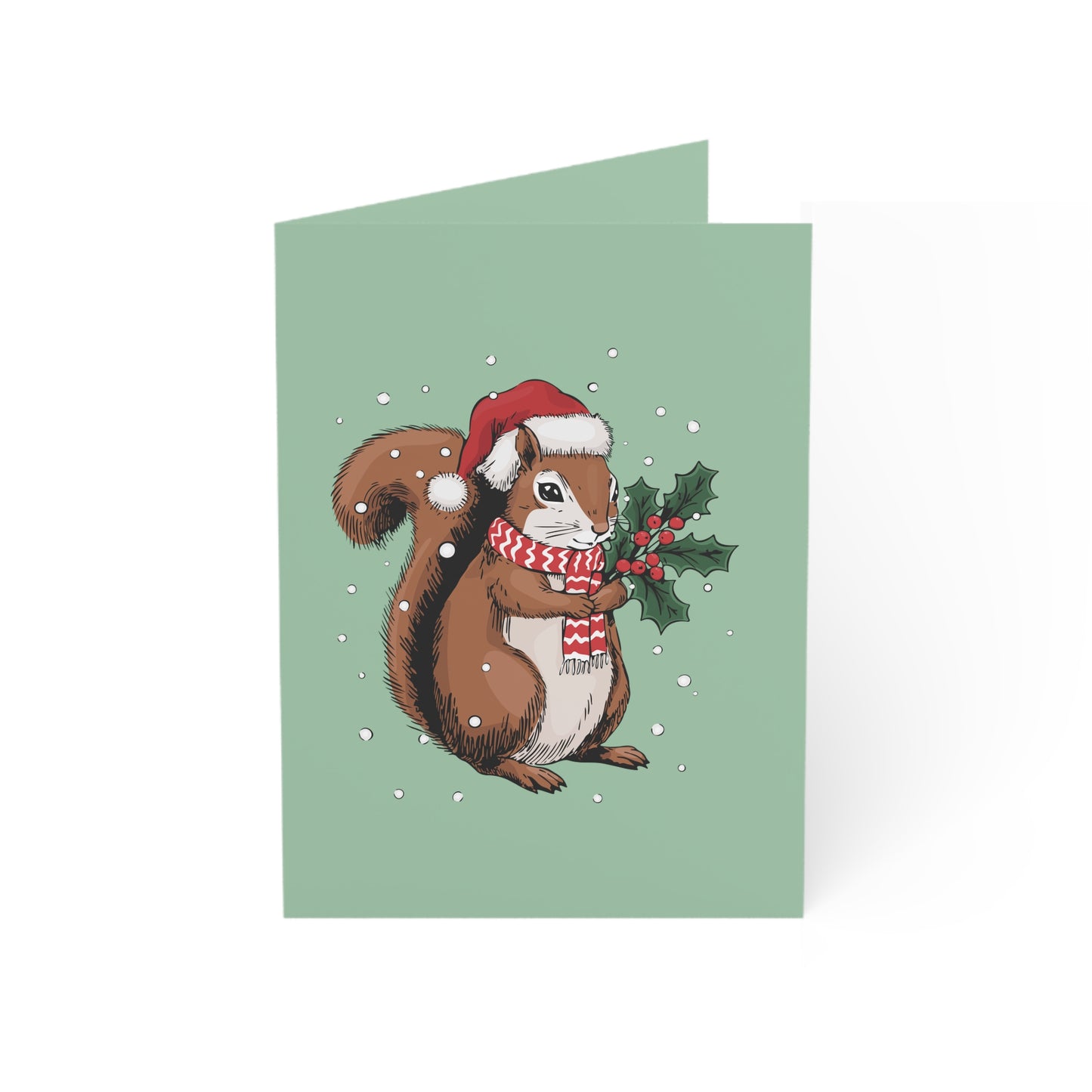 Christmas Squirrel Greeting Cards, Holiday Card 10, 30, or 50 Pack With Envelopes - Winter Squirrels Santa Hat Artwork