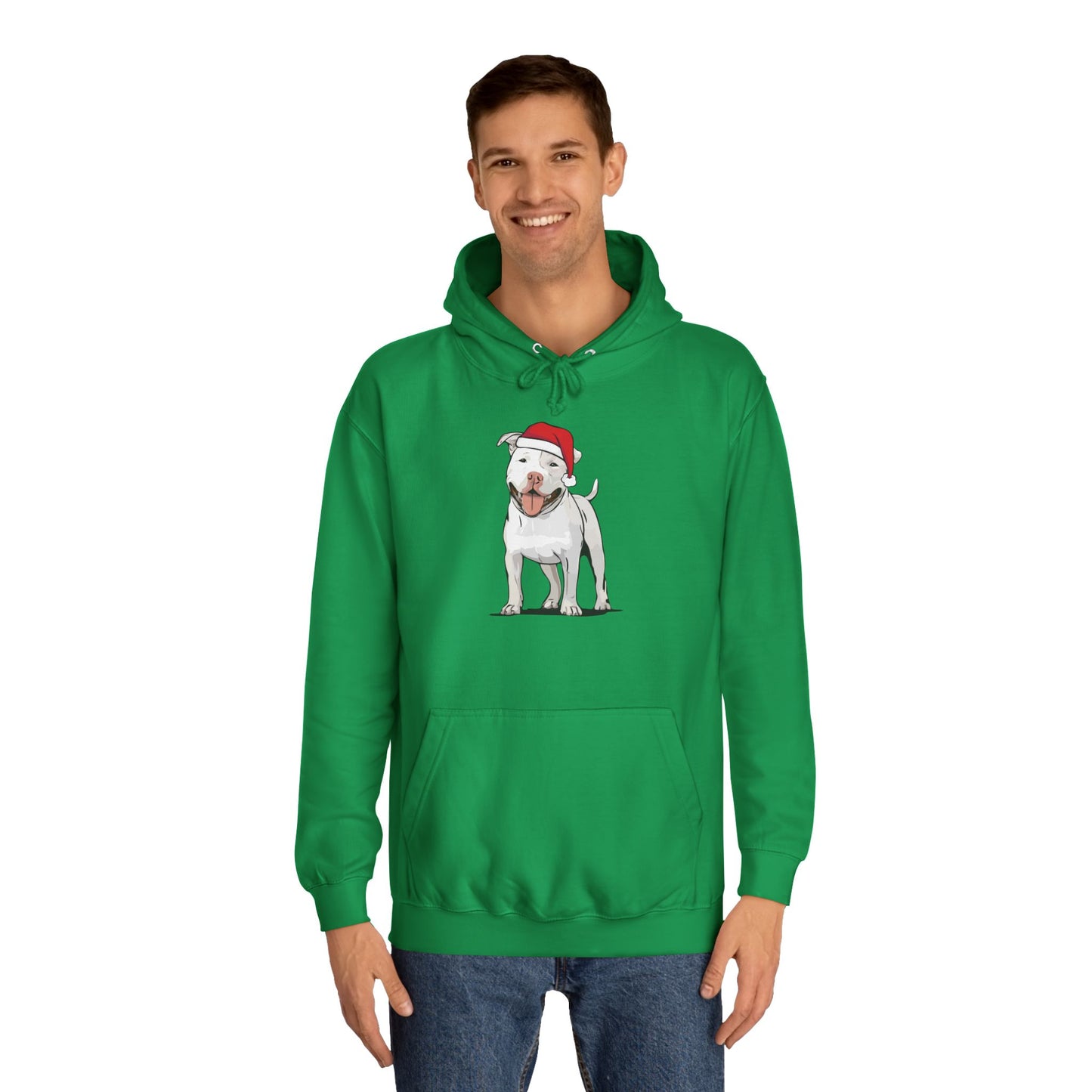 Pit Bull Terrier Dog Holiday Hoodie, Christmas Pullover Hooded Sweatshirt, Xmas Santa White Pitbull Dogs Apparel Hoodies Sweatshirts