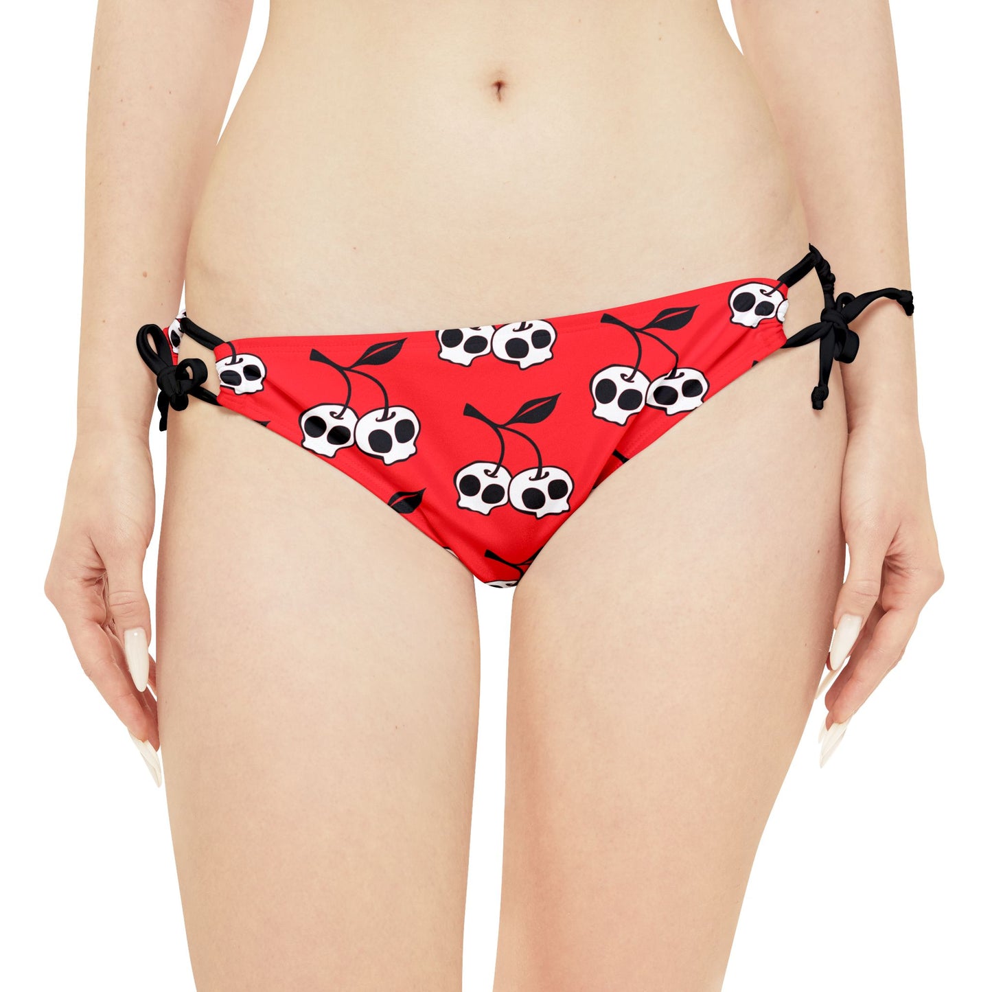 Cherry Skulls Red Strappy Bikini Set - 2 Piece Swimsuit Top & Bottom with Cherries Skull Print Women's Swimwear