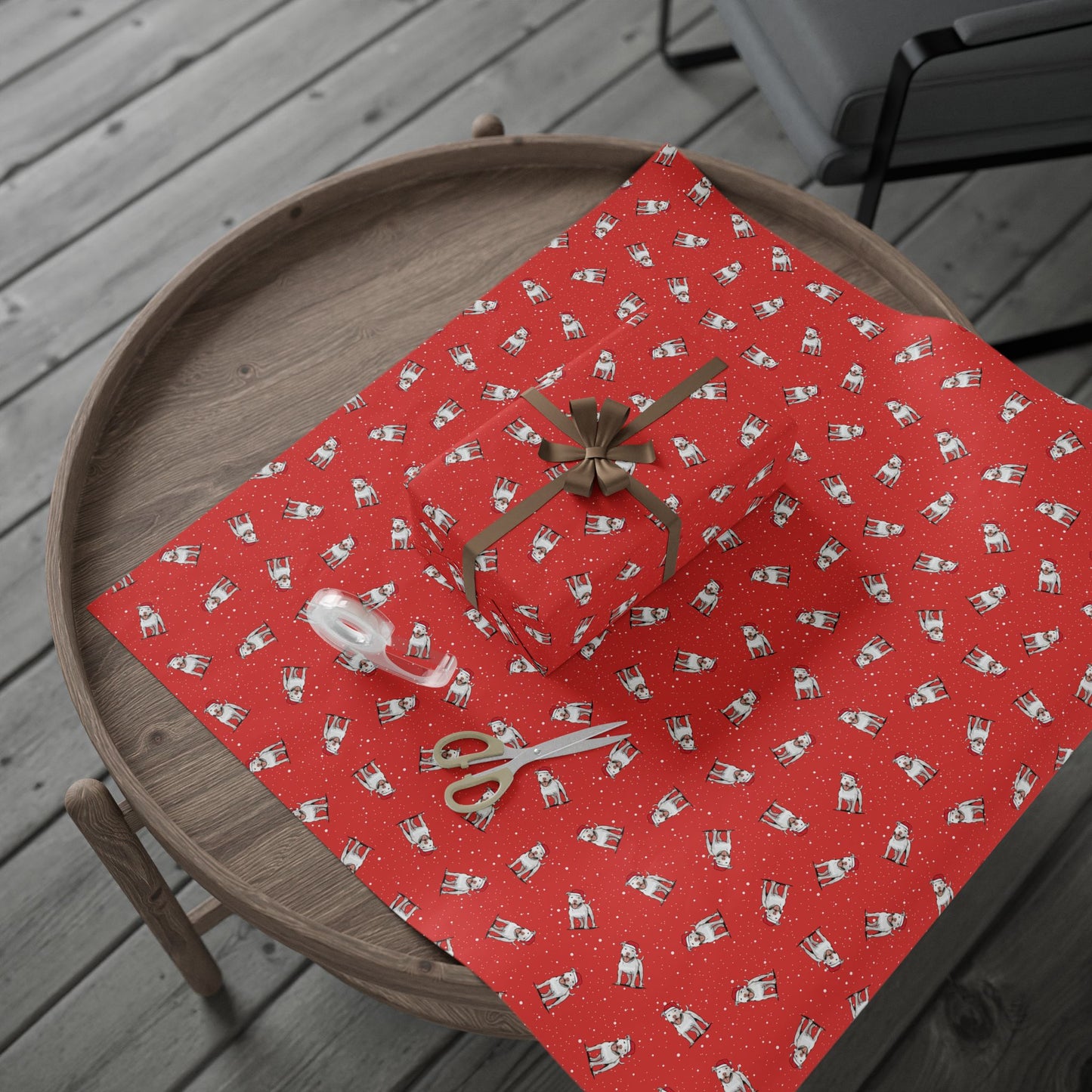 Christmas Pitbull Wrapping Paper - Holiday Gift Wrap Papers, Pit Bull Terrier Dog Owner Gifting Supplies, Santa Pittie Dogs Red Pattern