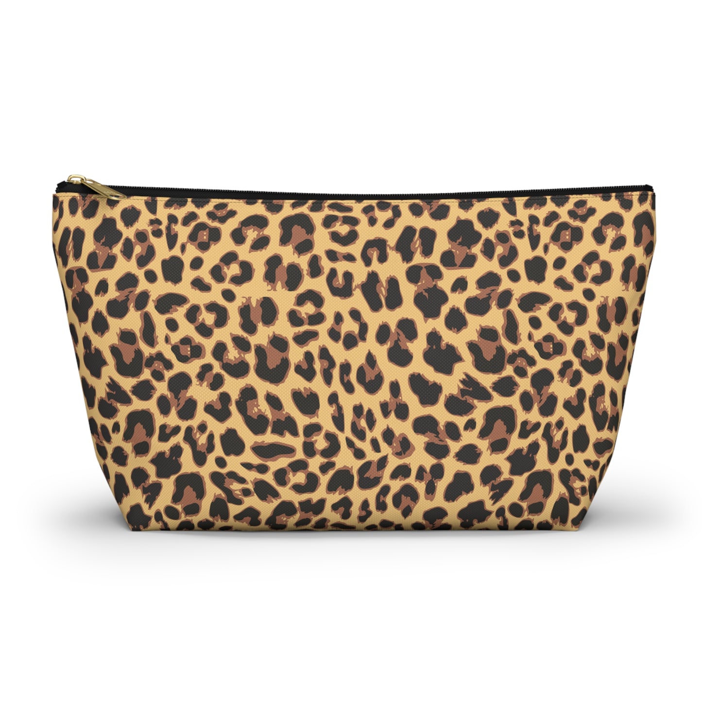 Leopard Print Makeup Bag | Cheetah Animal Print T-Bottom Cosmetics Accessory Pouch, Zip Up Travel Case