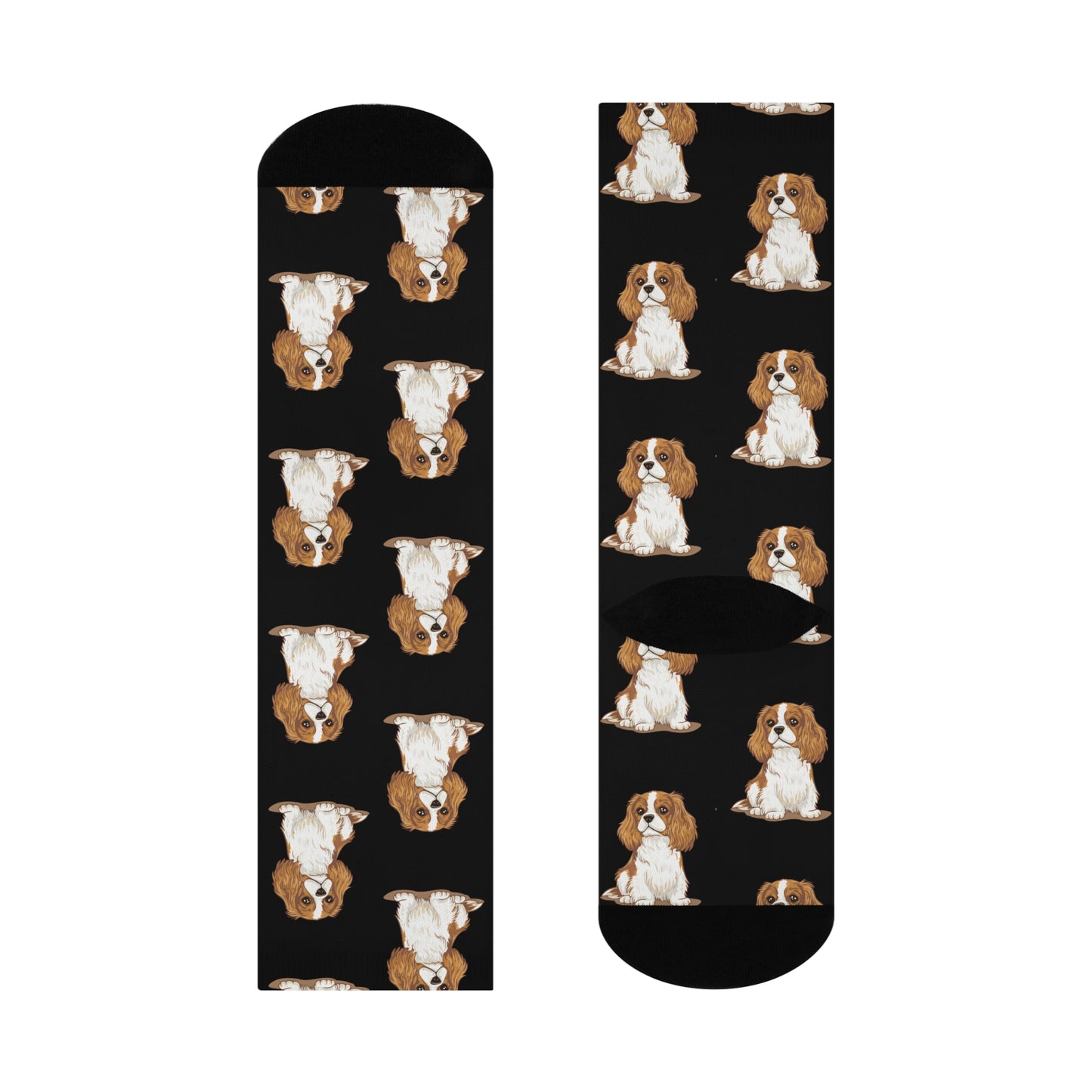 Blenheim Cavalier King Charles Spaniel Dog Pattern Black Cushioned Crew Socks with Pet Dogs Cavalier Puppy Print