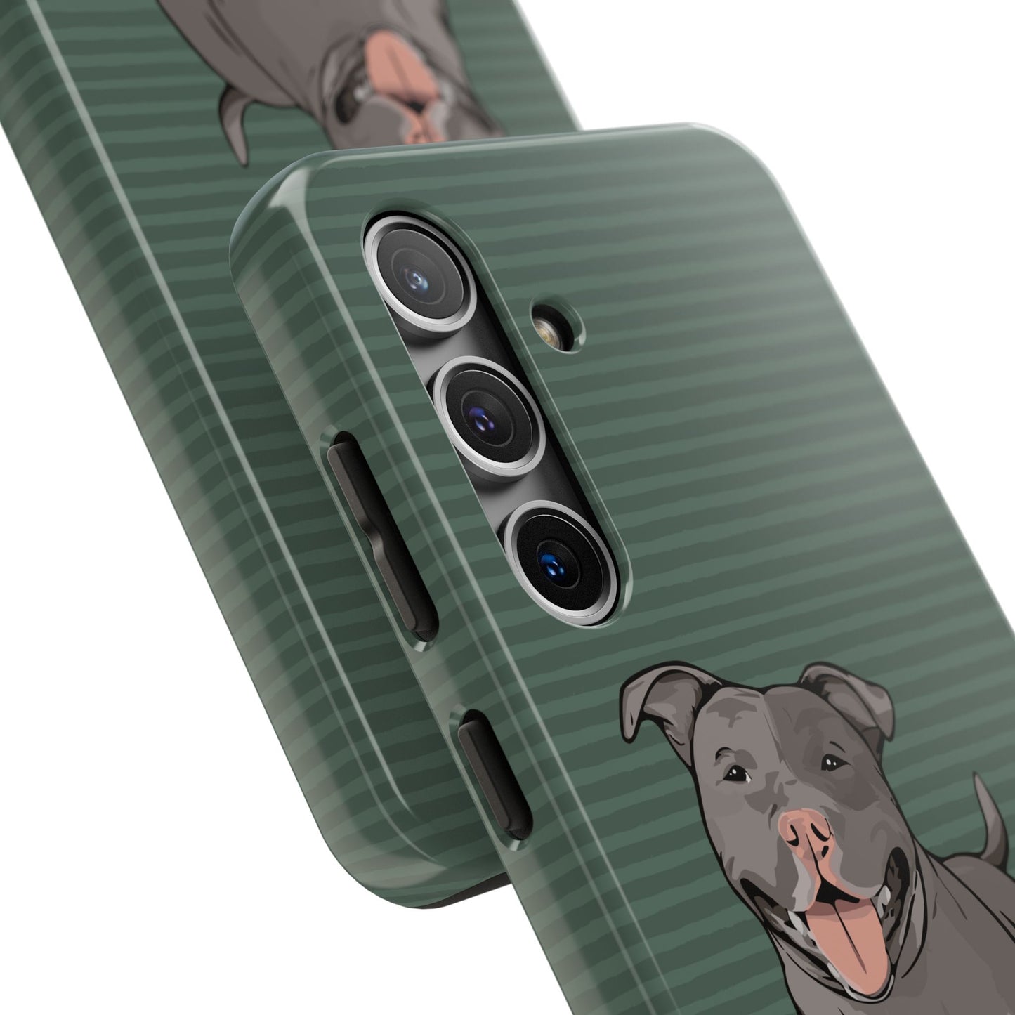 Gray Pit Bull Terrier Dog Phone Case, Tough Phone Cases Pet Pitbull Dogs Green Stripe Pattern