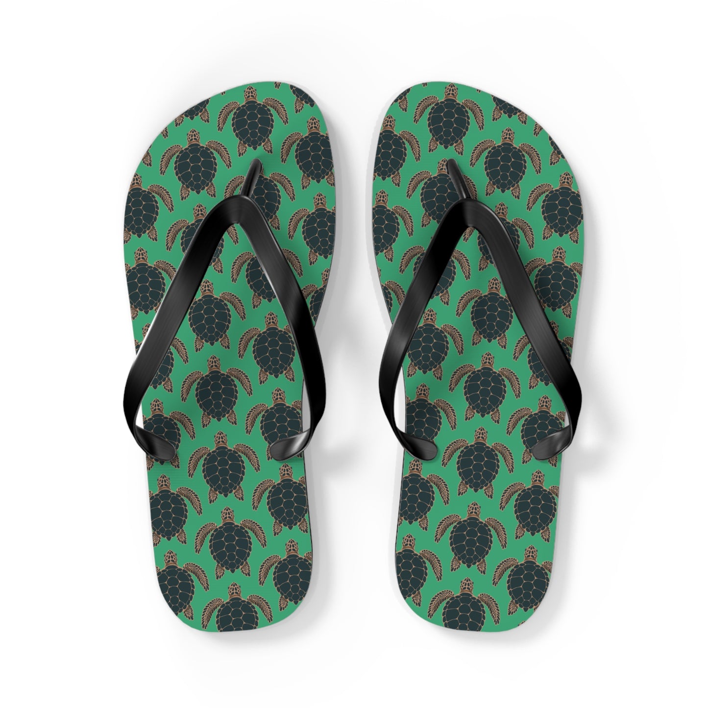 Sea Turtle Pattern Flip Flops | Tropical Green Turtles Beach Sandals, Summer Vacation Pool Attire Ocean Wildlife Nature Pattern