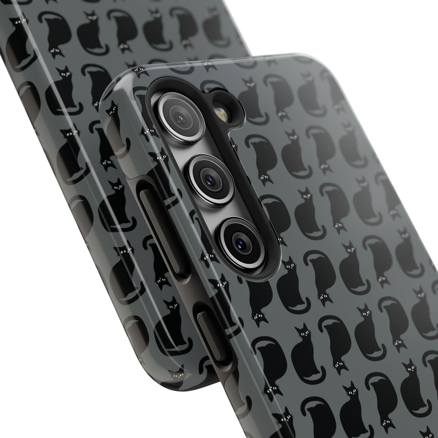 Black Cat Silhouette Pattern Cell Phone Case, Dark Gray Goth Kitty Tough Phone Case