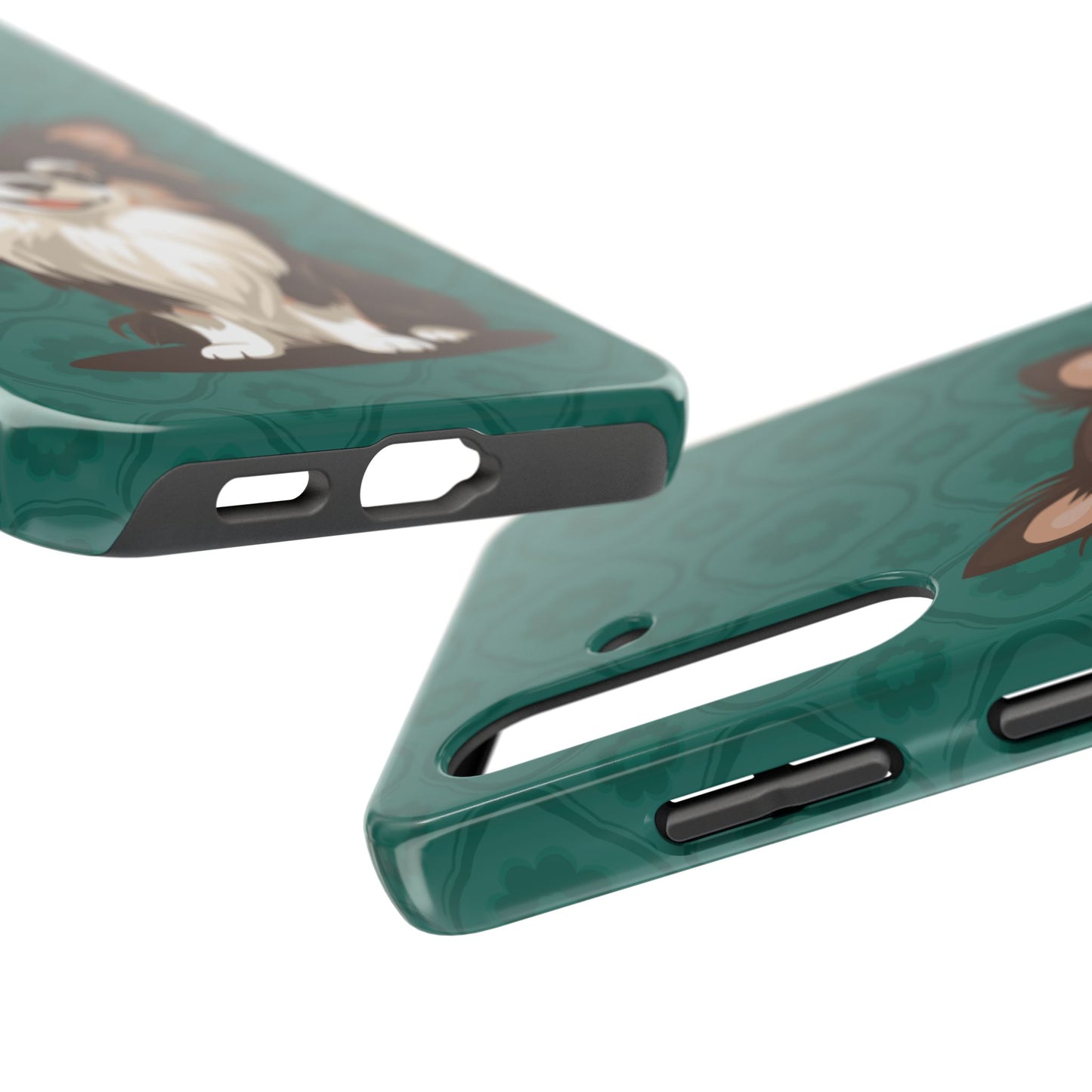 Long Haired Chihuahua Dog Phone Case, Tough Phone Cases Pet Dogs Teal Pattern