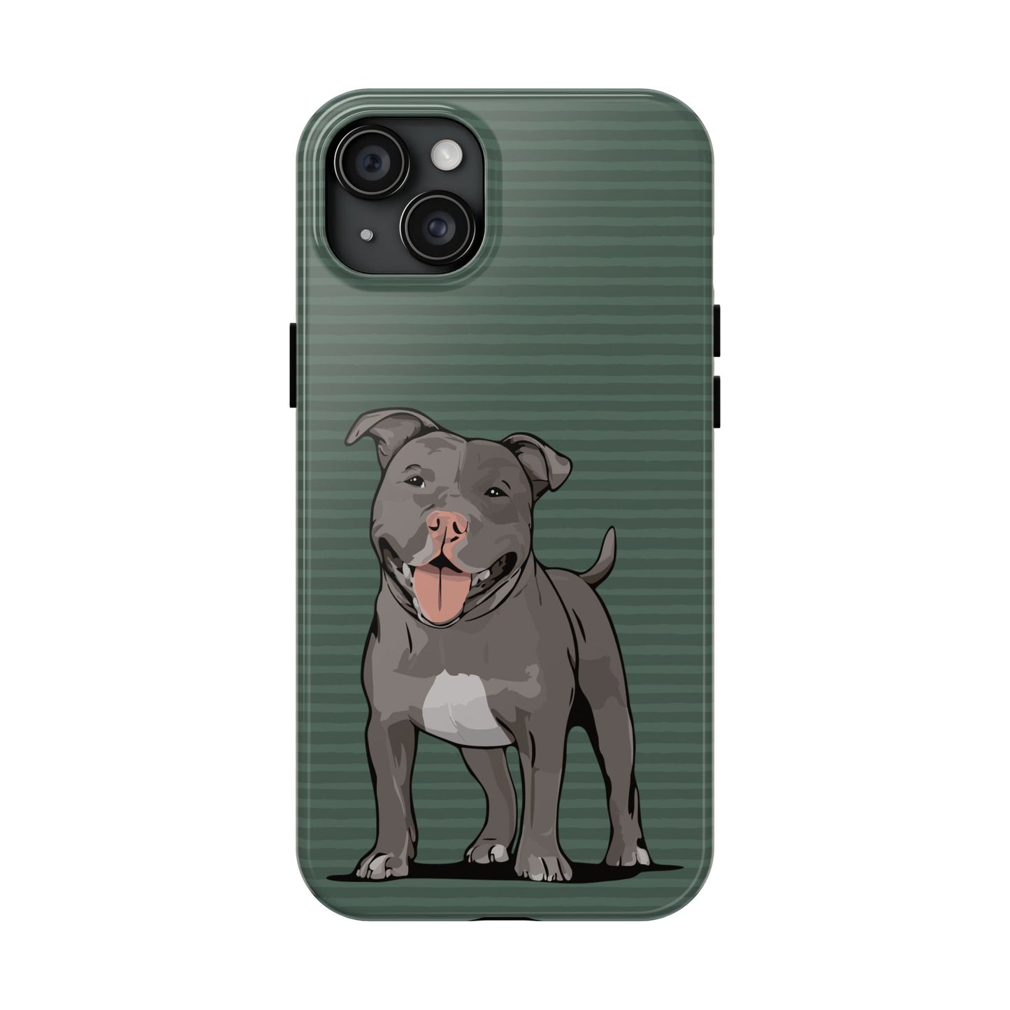 Gray Pit Bull Terrier Dog Phone Case, Tough Phone Cases Pet Pitbull Dogs Green Stripe Pattern