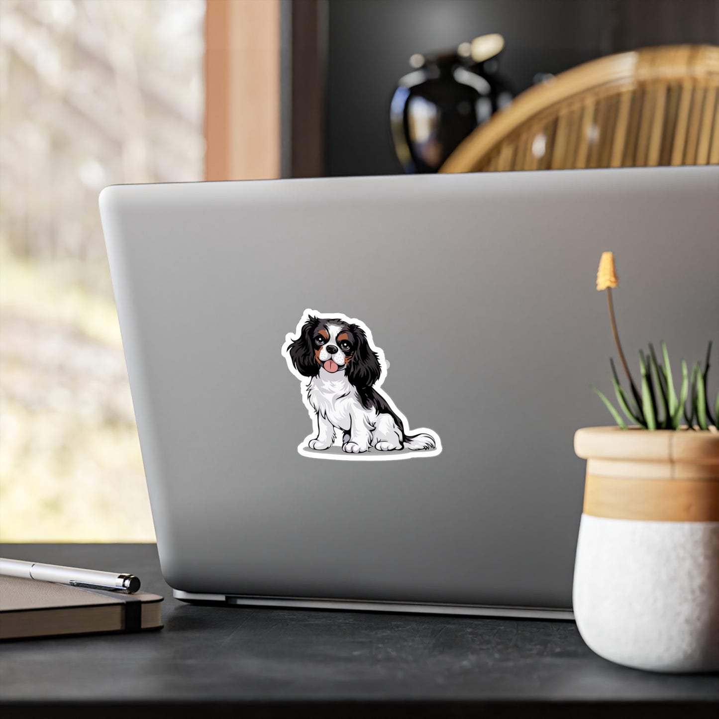 Charlie  Cavalier King Charles Spaniel Dog Vinyl Sticker Kiss-Cut Vinyl Decals with Pet Dog Cavalier Puppy Print