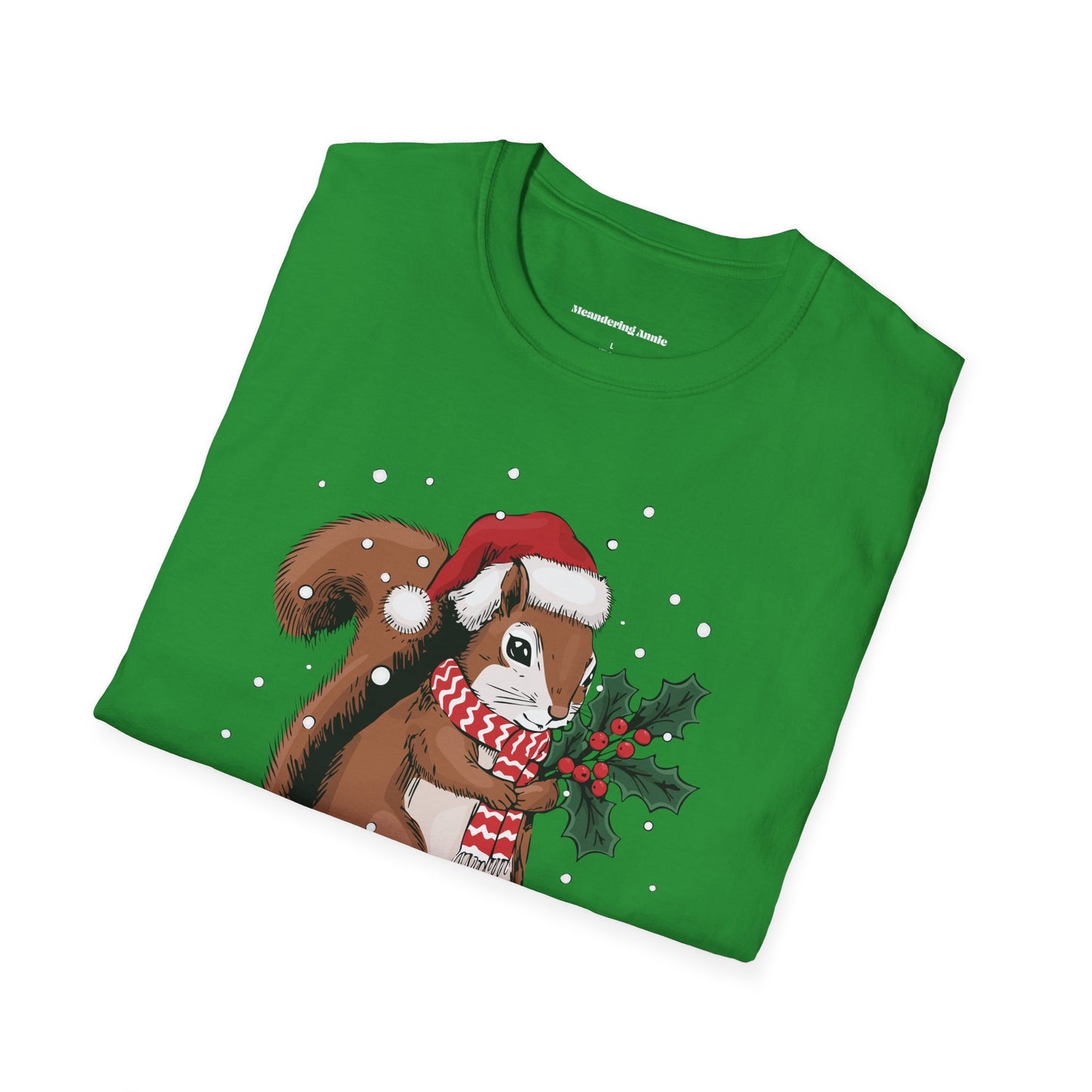 Christmas Squirrel T-Shirt, Festive Holiday Xmas Squirrels In Santa Hat Cotton Tee, Cute Snowy Winter Animal Short Sleeve Top Unisex