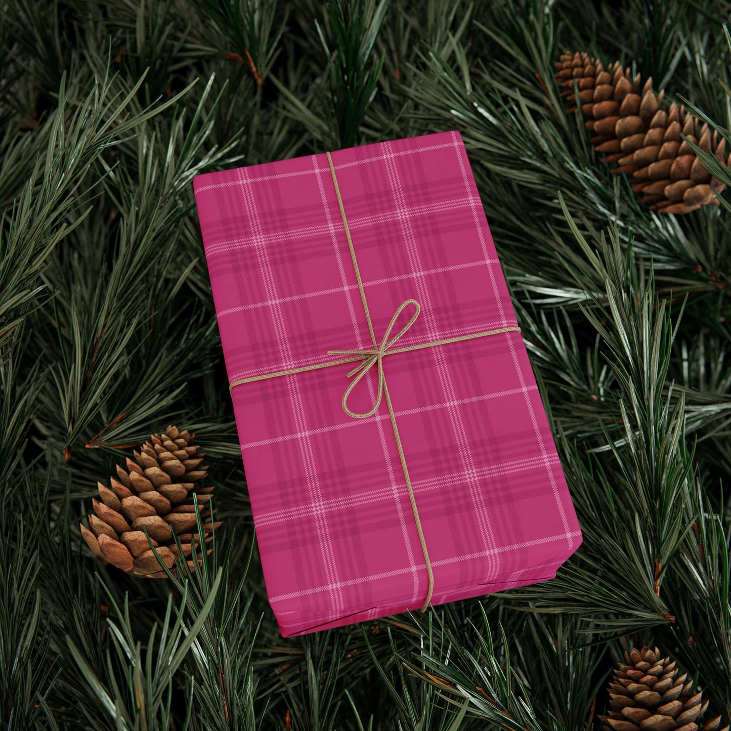 Pink Tartan Plaid Wrapping Paper Gift Wrap Roll, Holiday Birthday Christmas Valentine's Day, Matte Finish 30"×180"