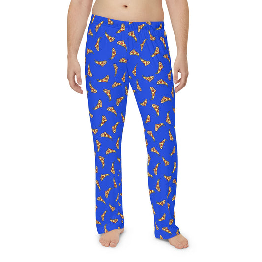 Pepperoni Pizza Slice Pattern Pajama Pants, Blue Cheese Pizzas Design PJ Bottoms, Loungewear Sleepwear, Fun Novelty Cheesy Pizza Slices