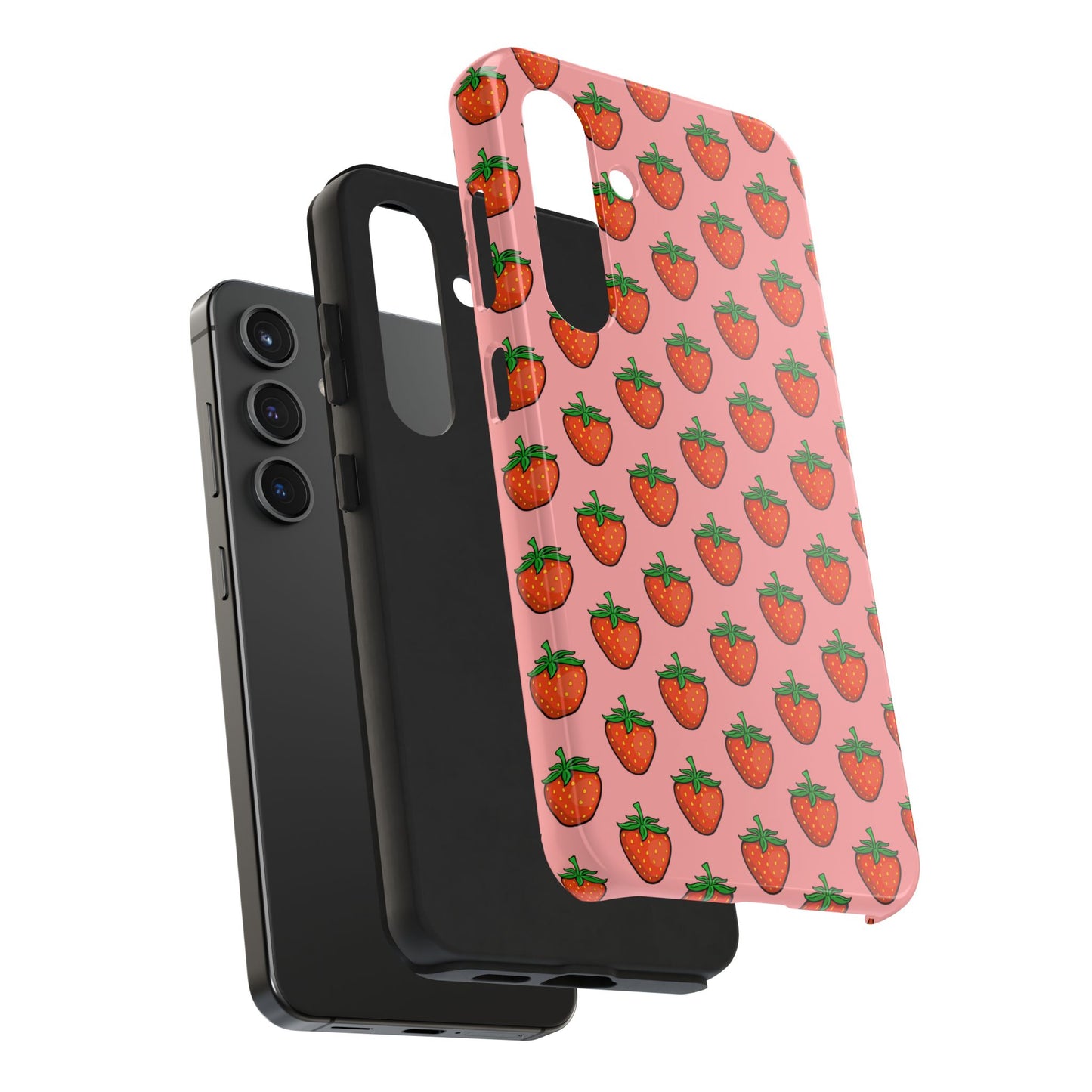 Strawberry Pattern Tough Phone Case, Cute Pink Berry Fruit Strawberries Design Cell Phone Cases