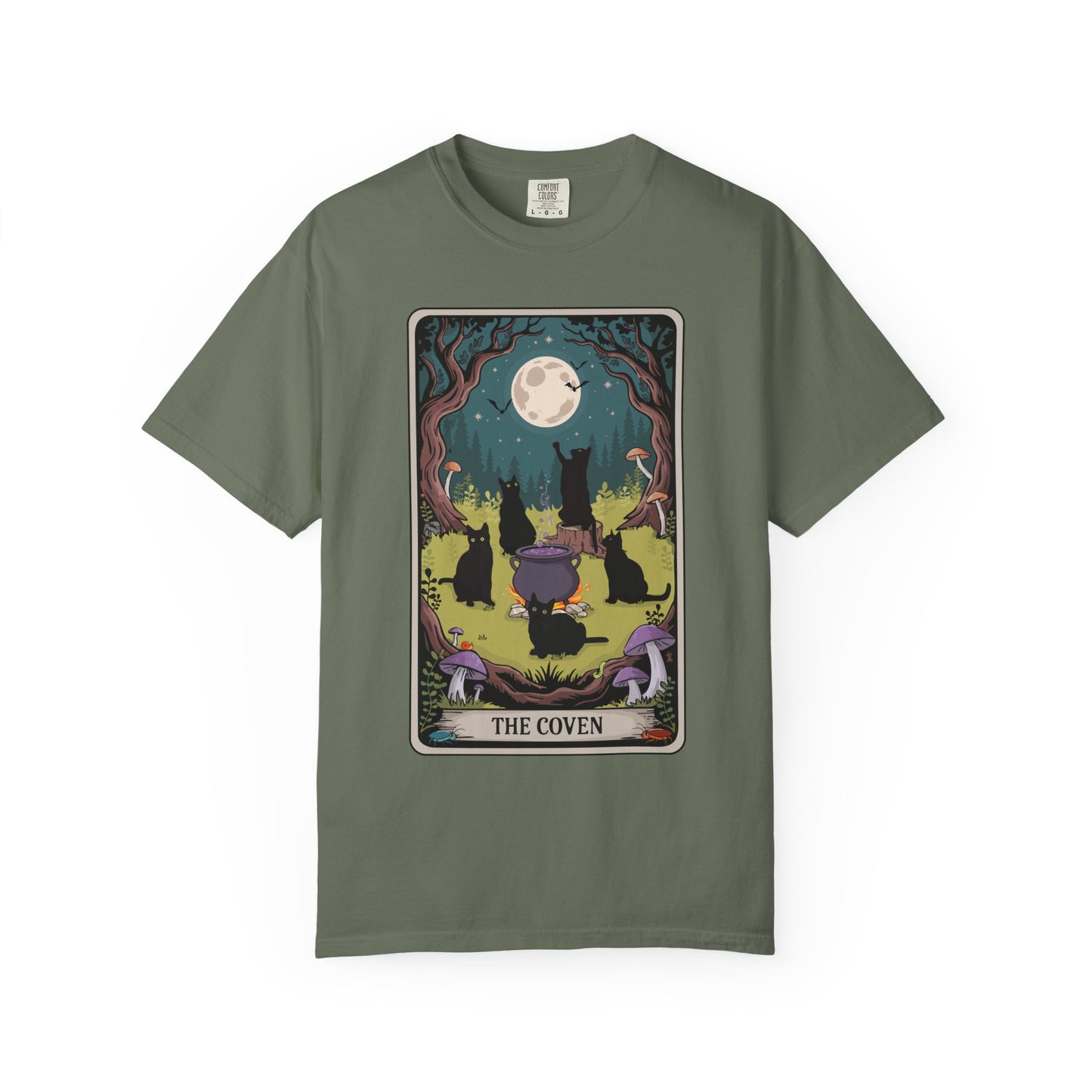 The Coven Tarot Black Cats T-shirt, Witchy Halloween Cat Tee, Full Moon Forest Cauldron Shirt, Wiccan Pagan Magic Top, Witch Gothic Apparel