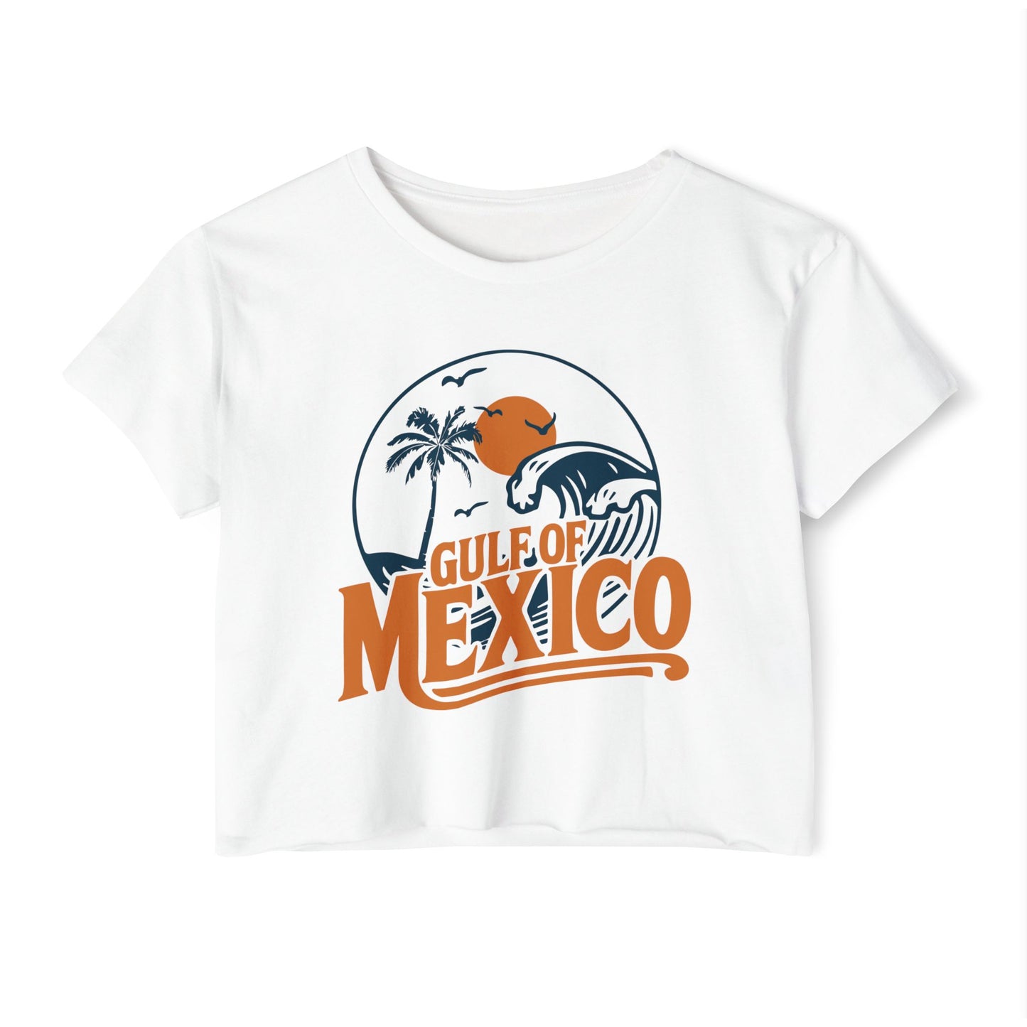 Gulf of Mexico Women's Crop Top, Retro Travel Destination Summer Cropped Tee, Beachwear Vacation T-shirt