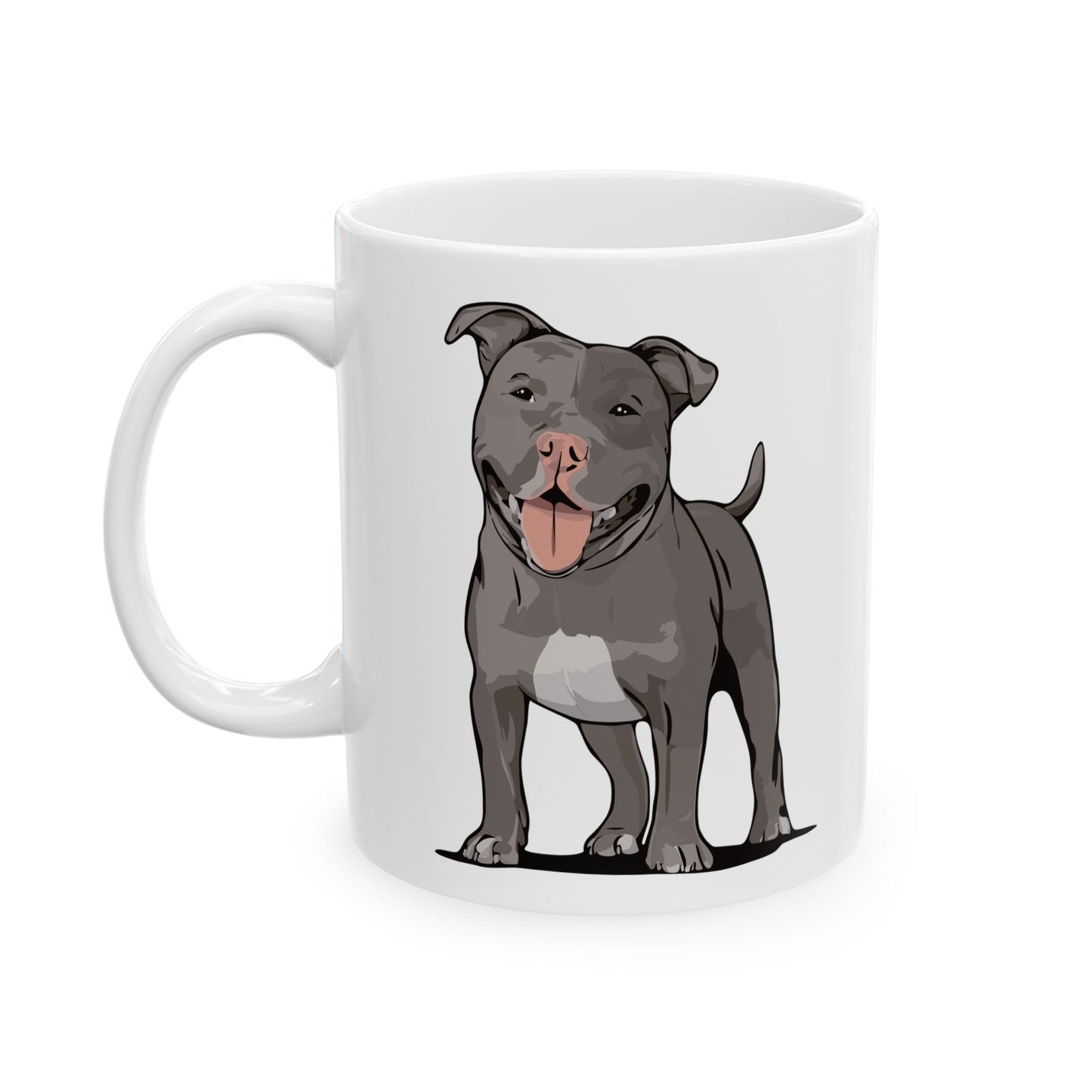 Gray Pitbull Dog Coffee Mug - 11 Ounce White Ceramic Tea Mugs with Pit Bull Terrier Dogs Design, Gifts for Pet Owners
