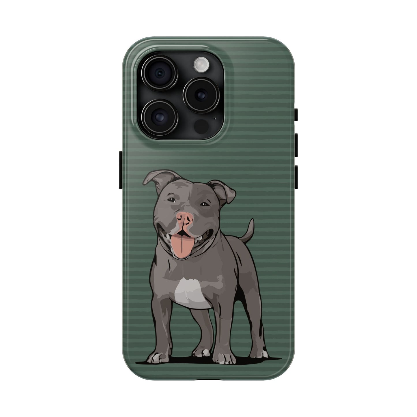 Gray Pit Bull Terrier Dog Phone Case, Tough Phone Cases Pet Pitbull Dogs Green Stripe Pattern
