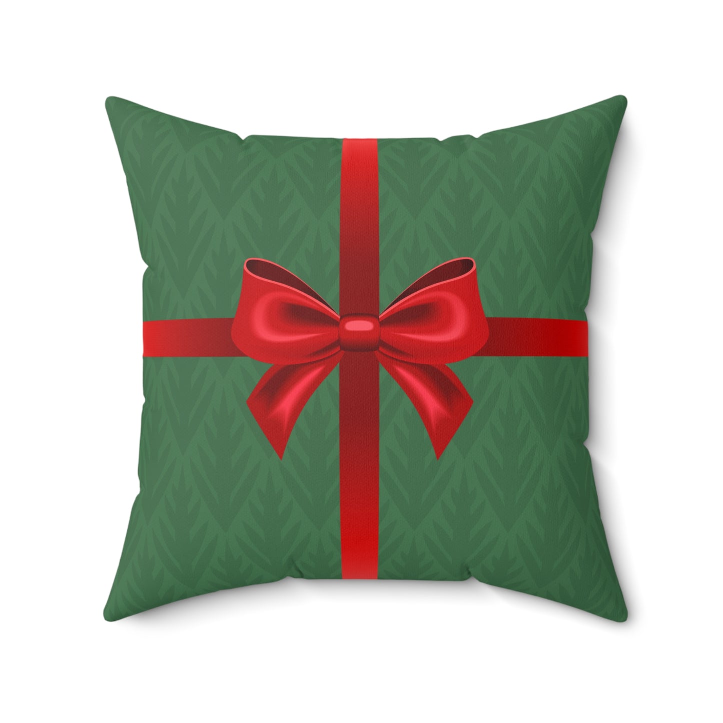 Holiday Gift Throw Pillow, Red Bow on Green Pattern Wrapped Present Pillows, Traditional Christmas Home Decor Xmas Decorations