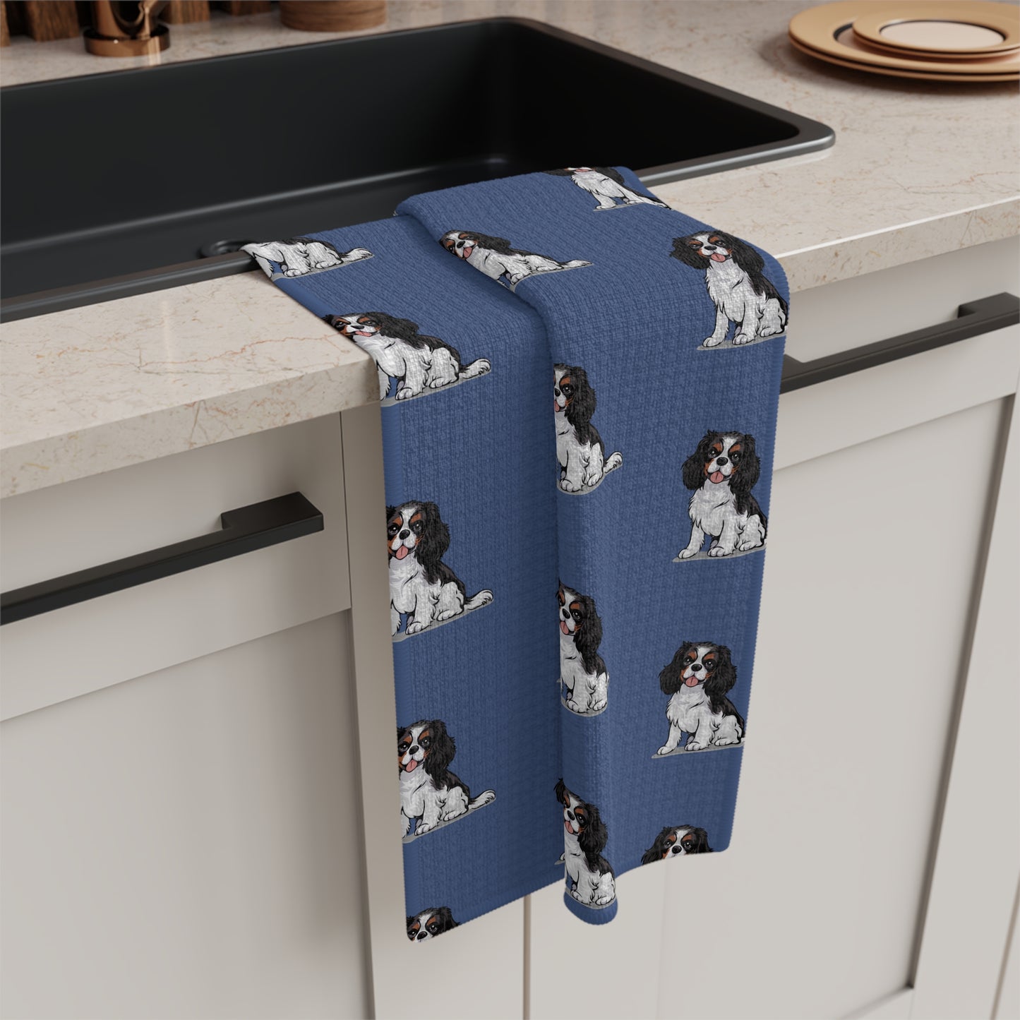 Cavalier King Charles Spaniel Dog Microfiber Tea Towel Kitchen Hand Towel with Pet Dog Cavalier Puppy Print