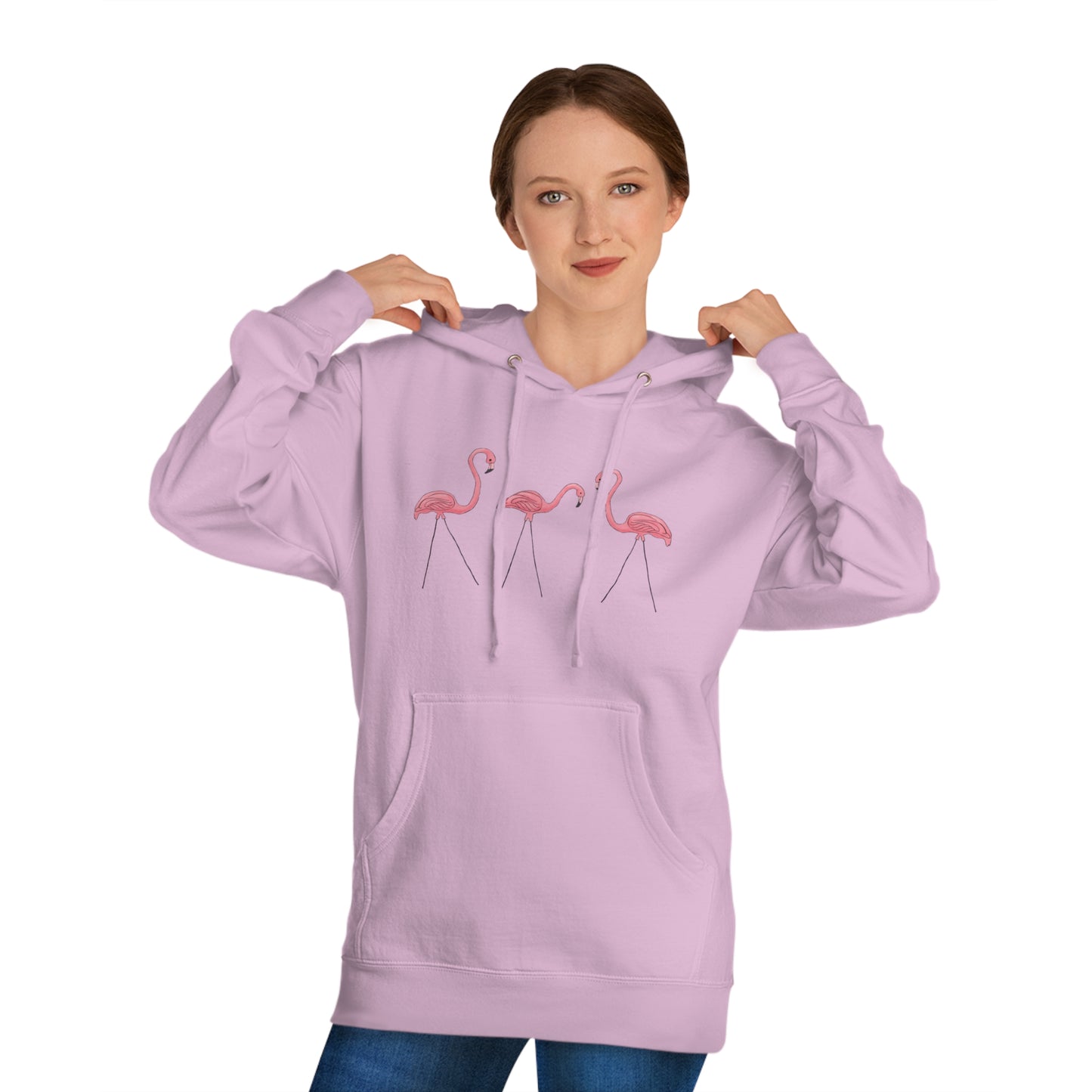 Pink Plastic Flamingos Hoodie Unisex Pullover Hooded Sweatshirt with Lawn Flamingo Design