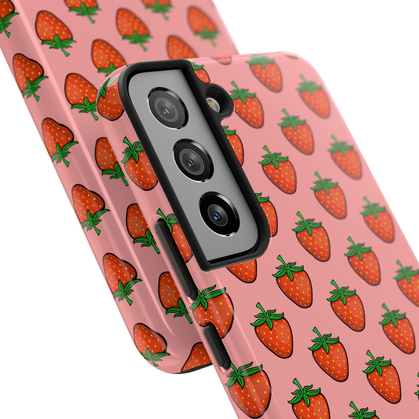 Strawberry Pattern Tough Phone Case, Cute Pink Berry Fruit Strawberries Design Cell Phone Cases