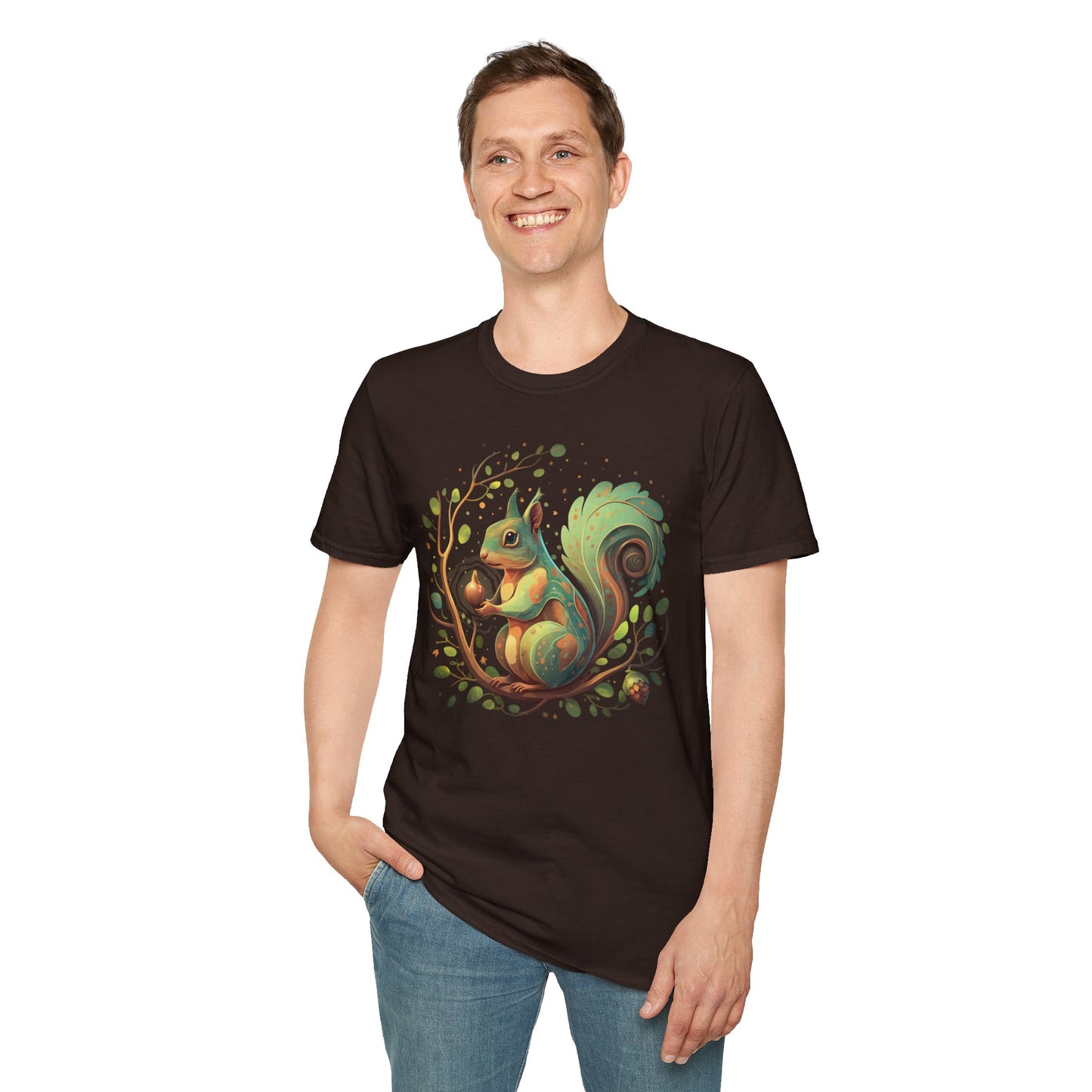 Magical Forest Squirrel Soft T-shirt Unisex Softstyle Tee Womens Mens Shirts