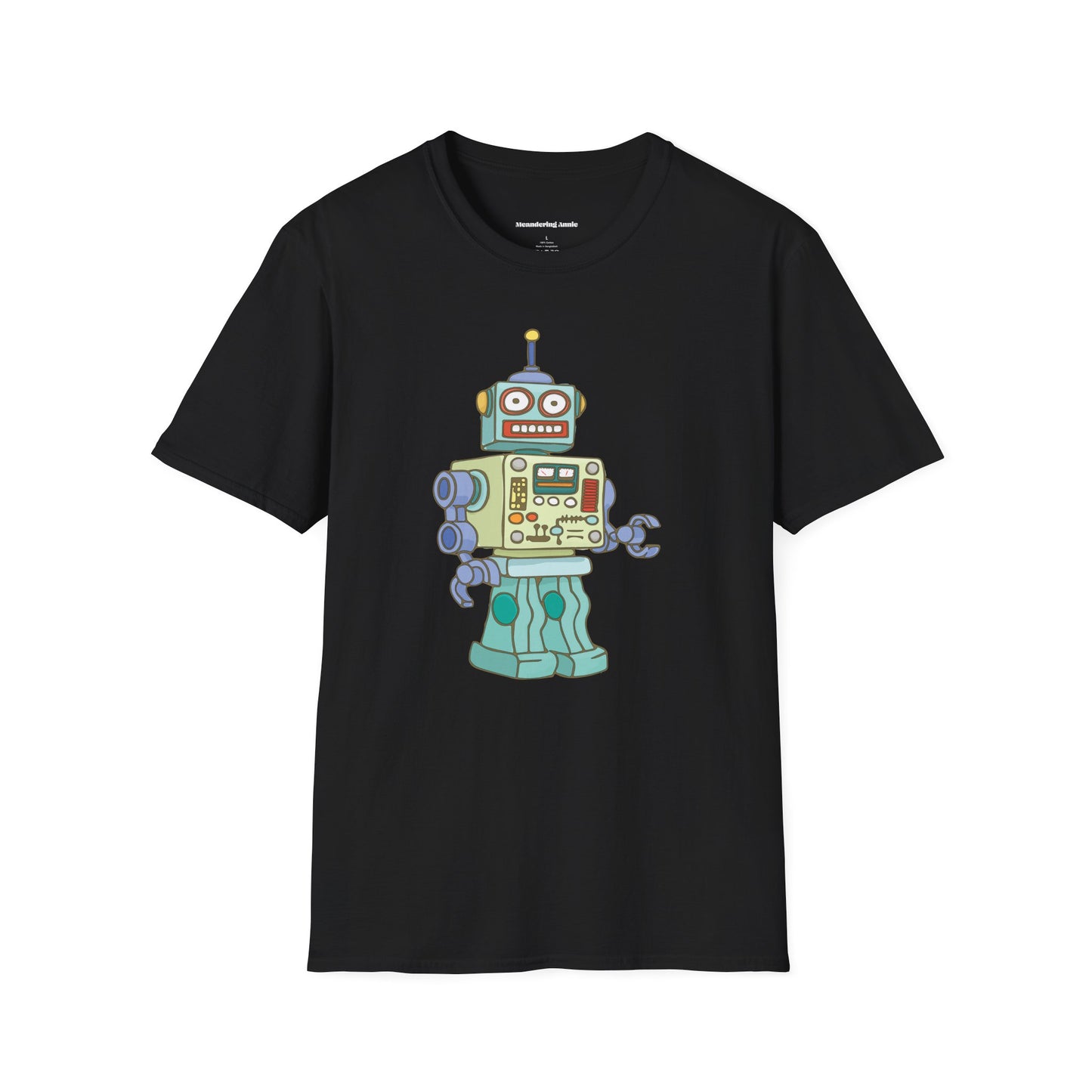 Retro Robot T-shirt Unisex Mens Womens Tee with Fun Colorful Robots Design, Cotton Short Sleeve Top
