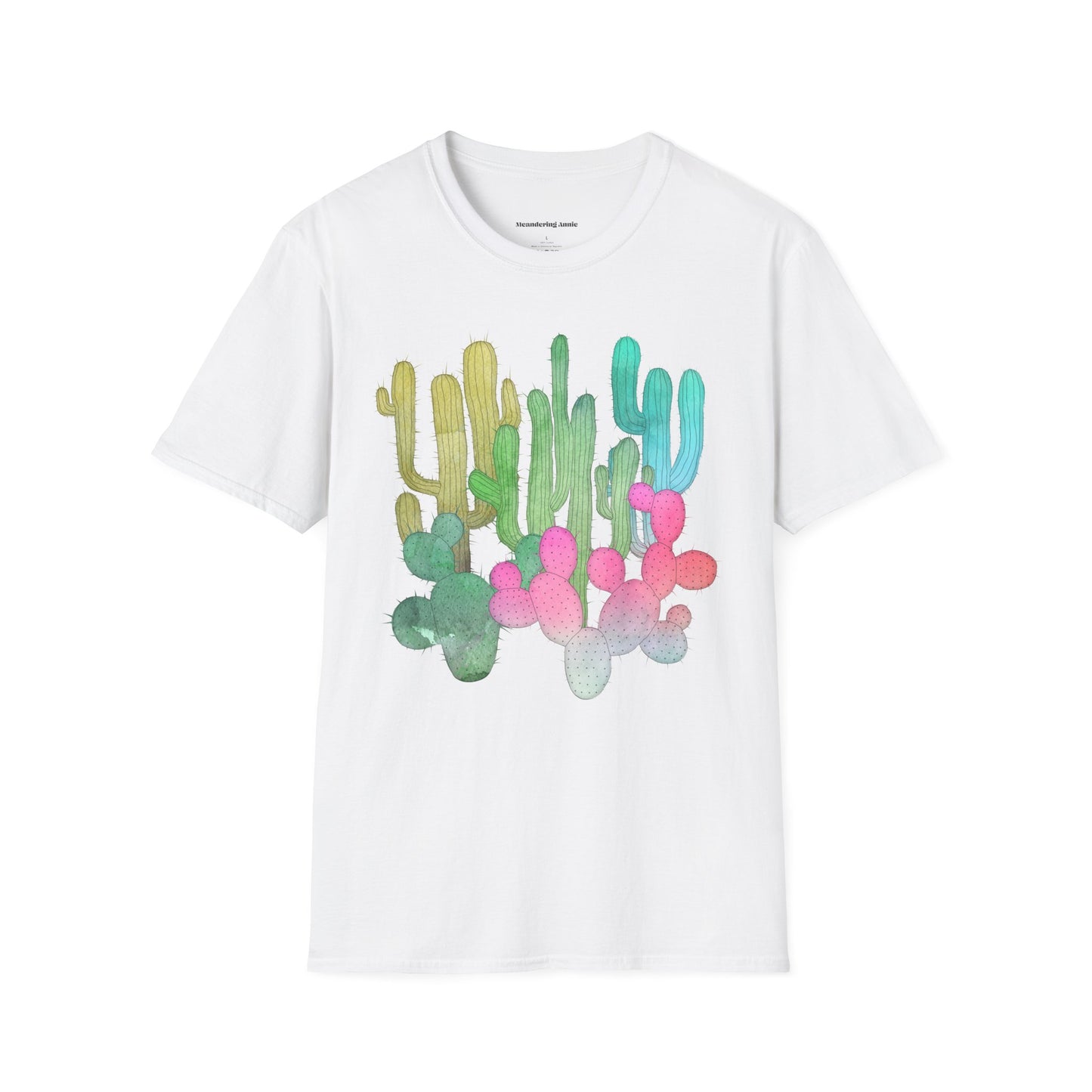 Cactus Garden Soft T-shirt Unisex Softstyle Tee Mens Womens Arizona Desert Shirt with Colorful Cacti Print