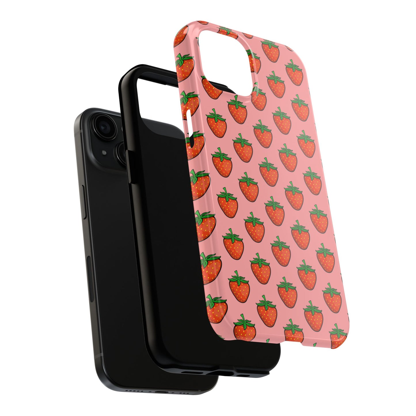 Strawberry Pattern Tough Phone Case, Cute Pink Berry Fruit Strawberries Design Cell Phone Cases
